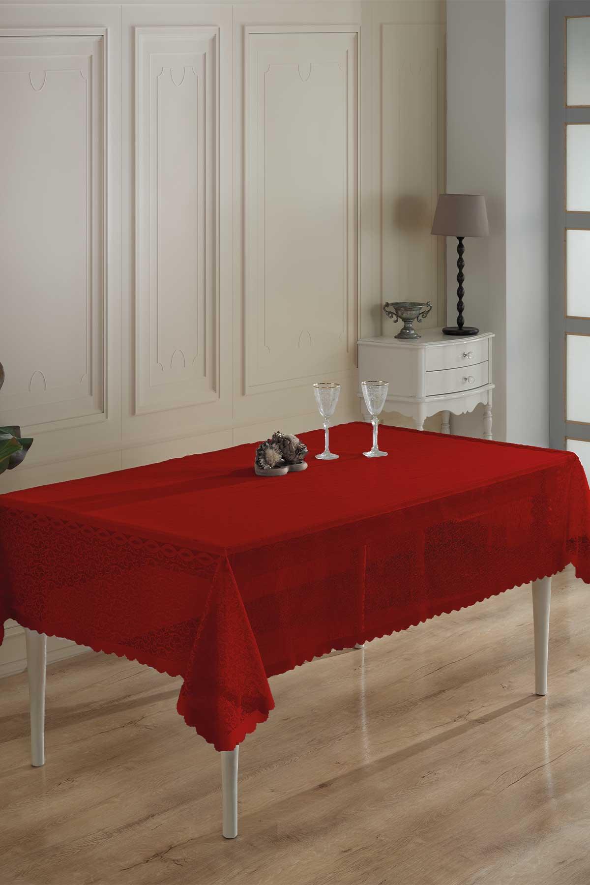 Masa Örtüsü Güpür Pano Bahar Kırmızı 160x220 CM - Elart Home