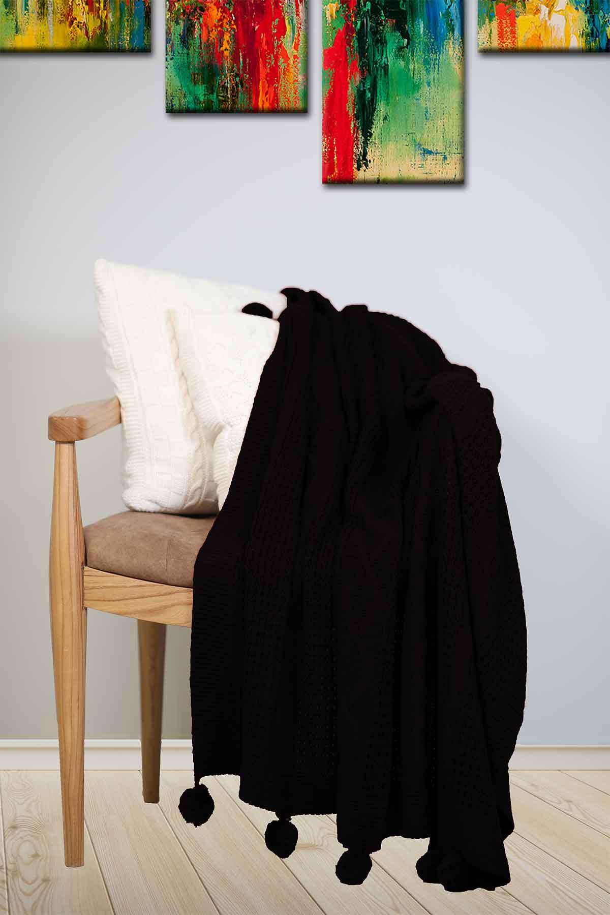 Örgü Tv Battaniye-Koltuk Şalı Siyah (130x170 cm) - Elart Home