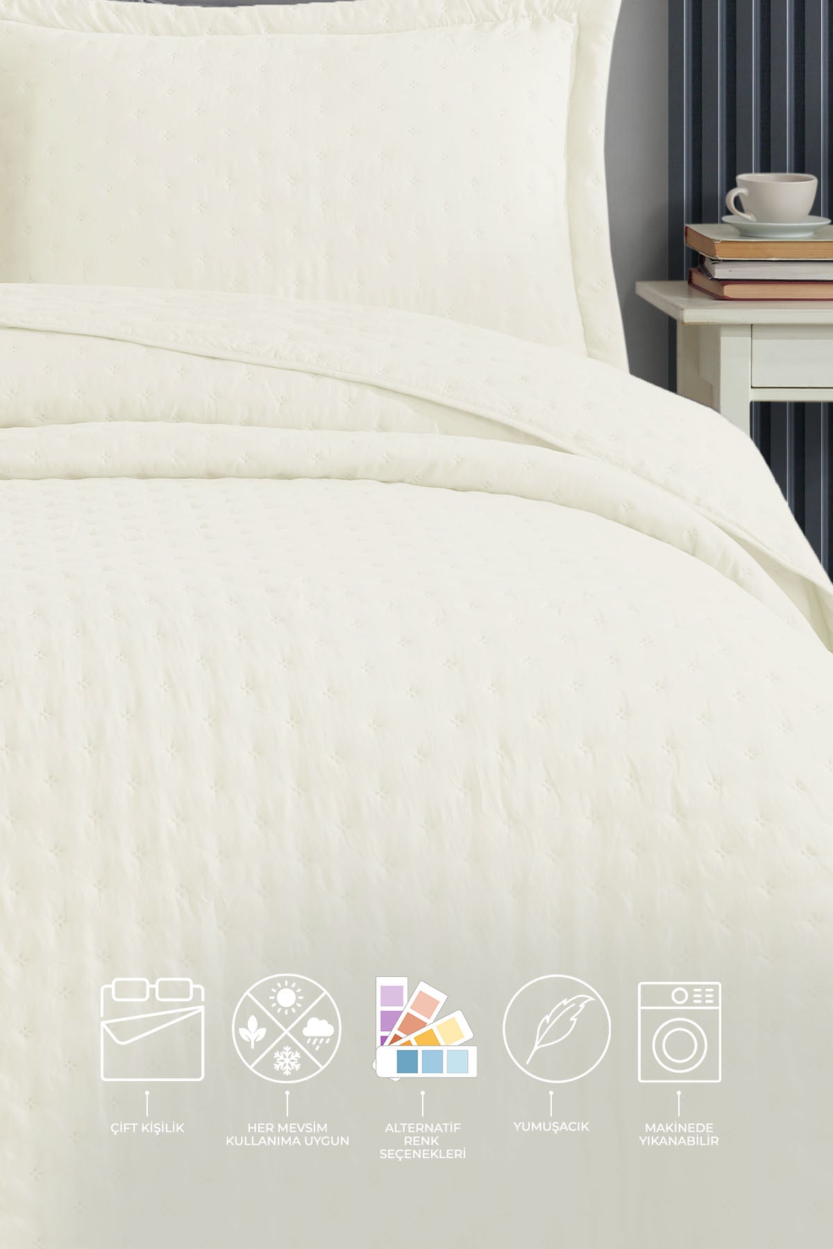 ELART Helena Yatak Örtüsü Çift Kişilik 3 Parça (240x260 cm) Krem