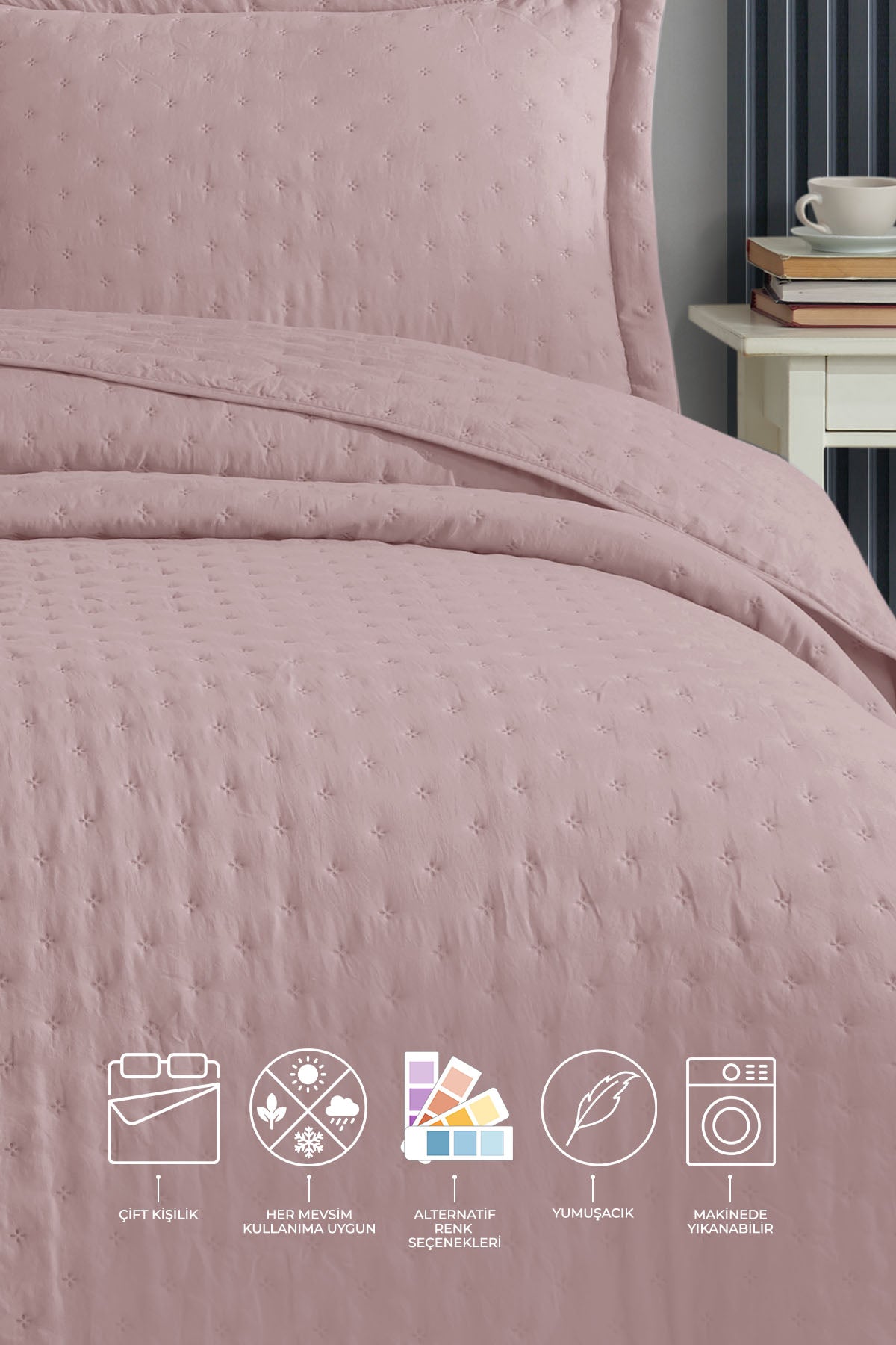 ELART Helena Yatak Örtüsü Çift Kişilik 3 Parça (240x260 cm) Pudra