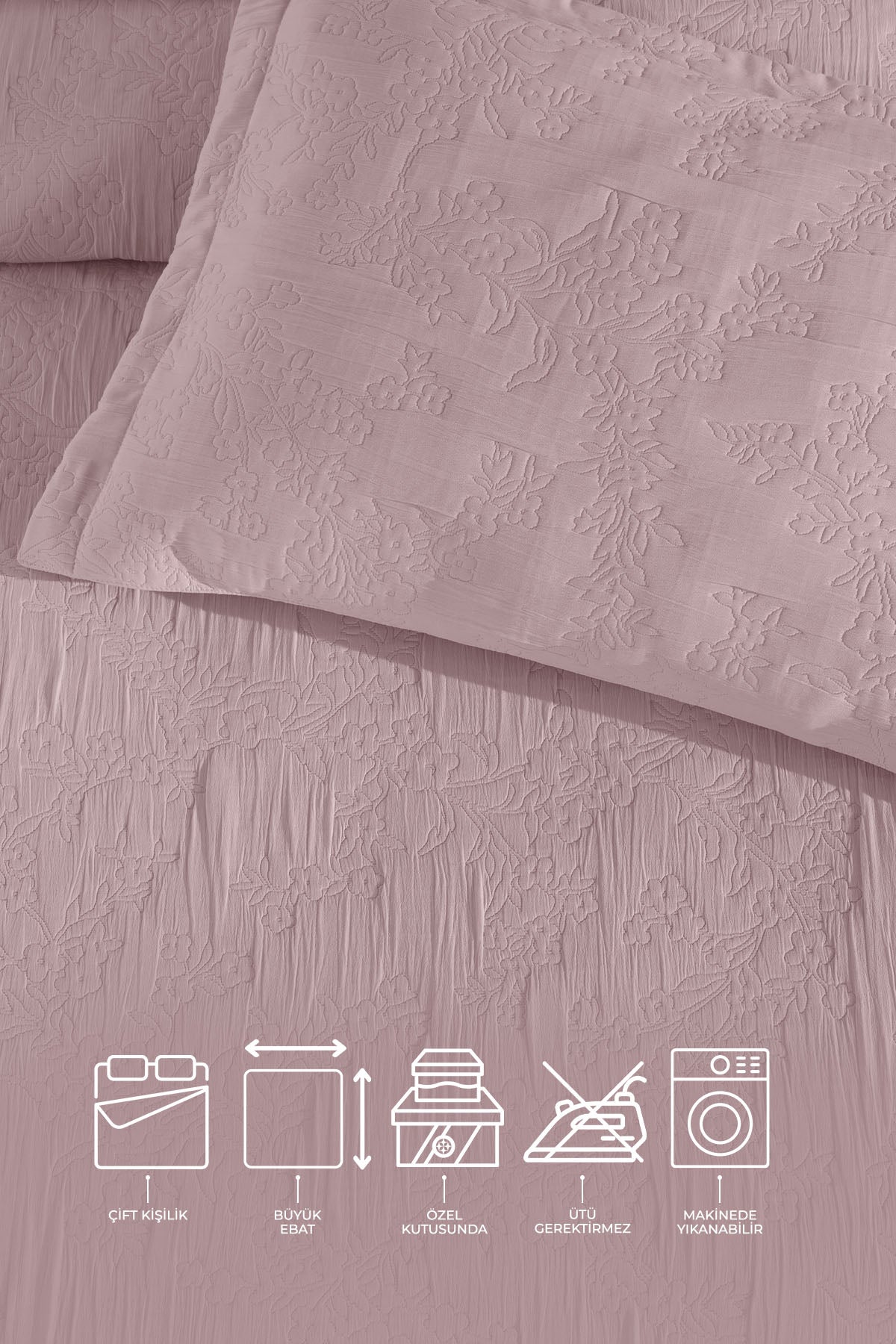 ELART Nice Yatak Örtüsü Çift Kişilik 3 Parça (240x250 cm) Gülkurusu