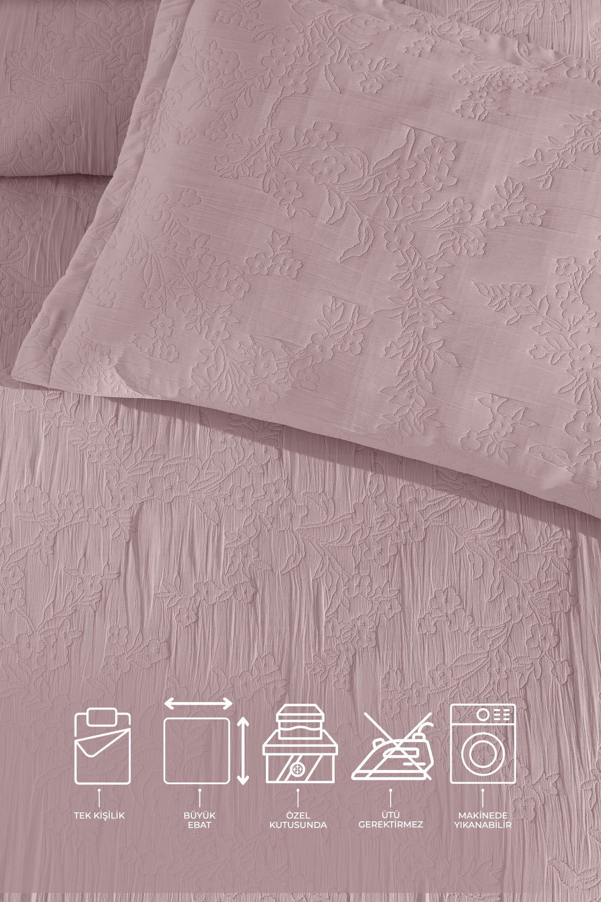 ELART Nice Yatak Örtüsü Tek Kişilik 2 Parça (180x240 cm) Gülkurusu