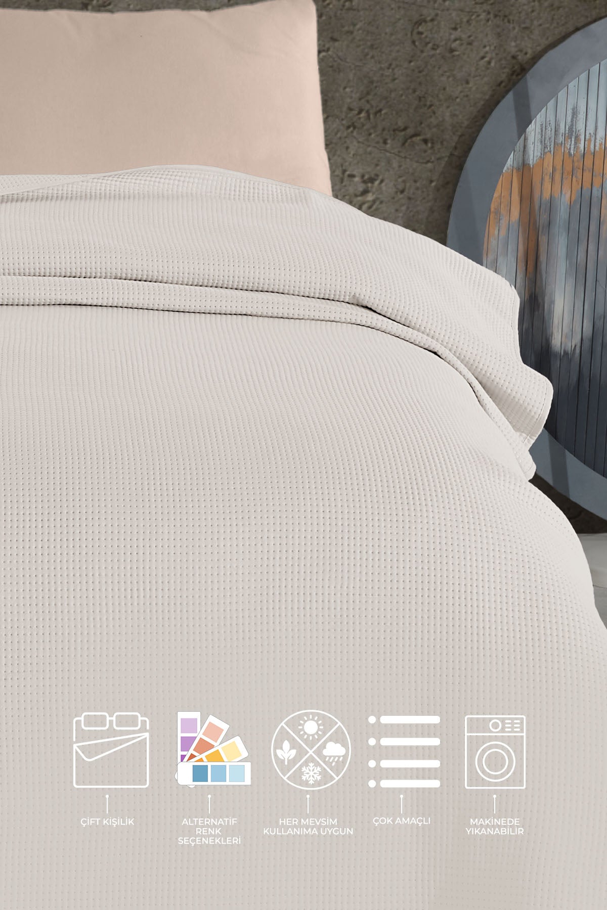 ELART Pandora Çok Amaçlı Yatak Örtüsü Çift Kişilik (200x220 cm) Krem