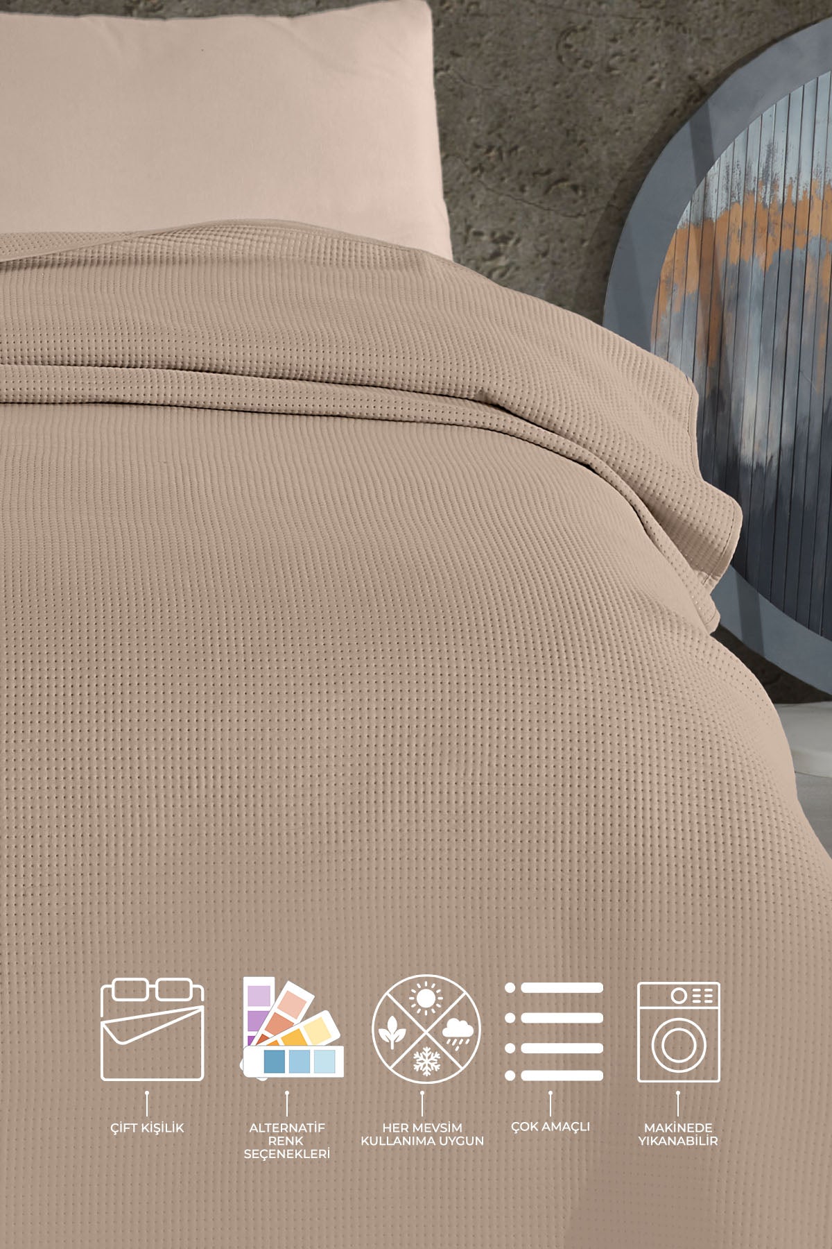 ELART Pandora Çok Amaçlı Yatak Örtüsü Çift Kişilik (200x220 cm) Bej