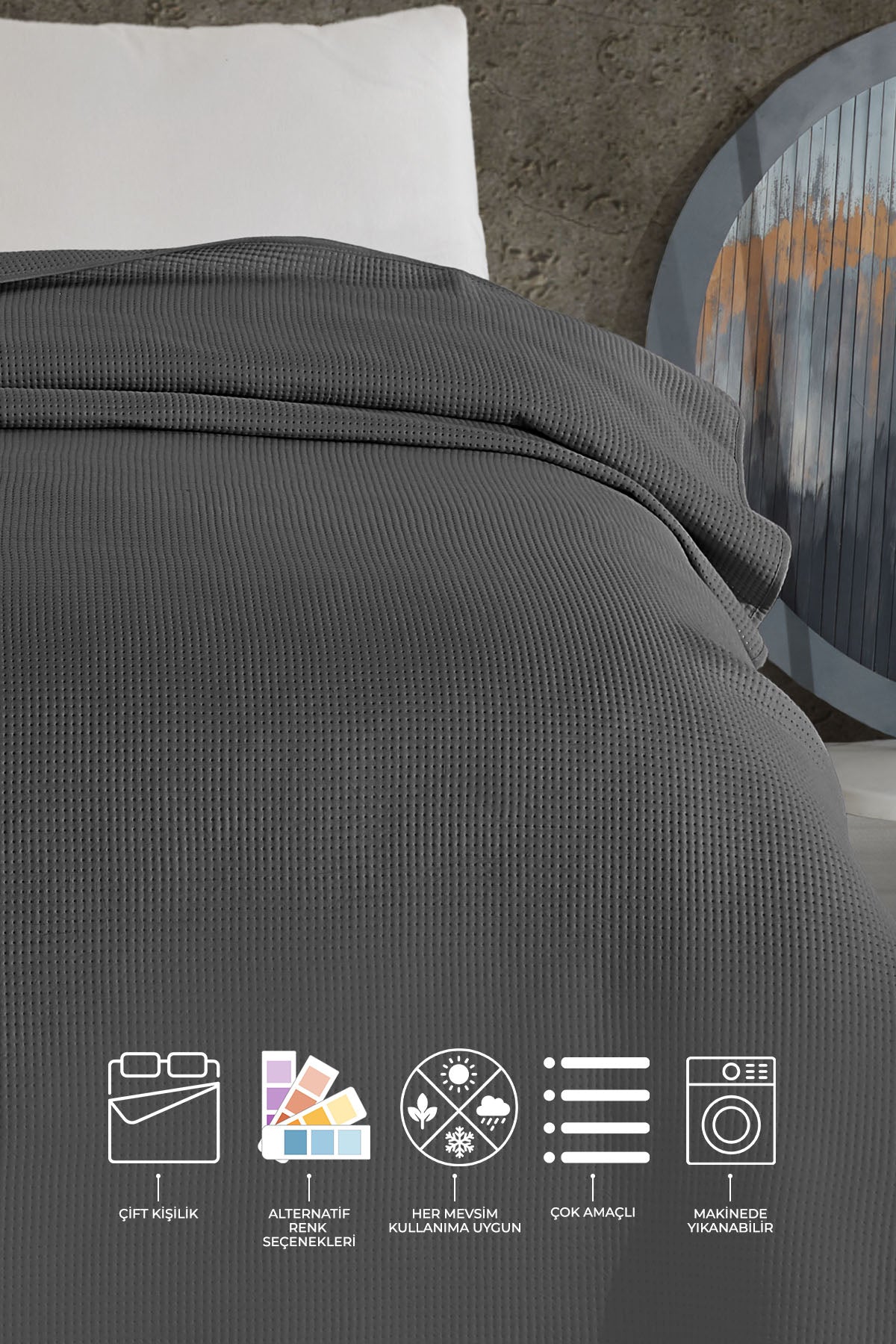 ELART Pandora Çok Amaçlı Yatak Örtüsü Çift Kişilik (200x220 cm) Antrasit
