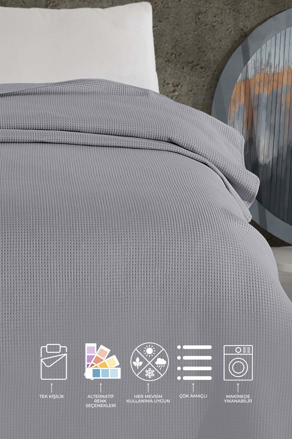 ELART Pandora Çok Amaçlı Yatak Örtüsü Tek Kişilik (160x220 cm) Gri