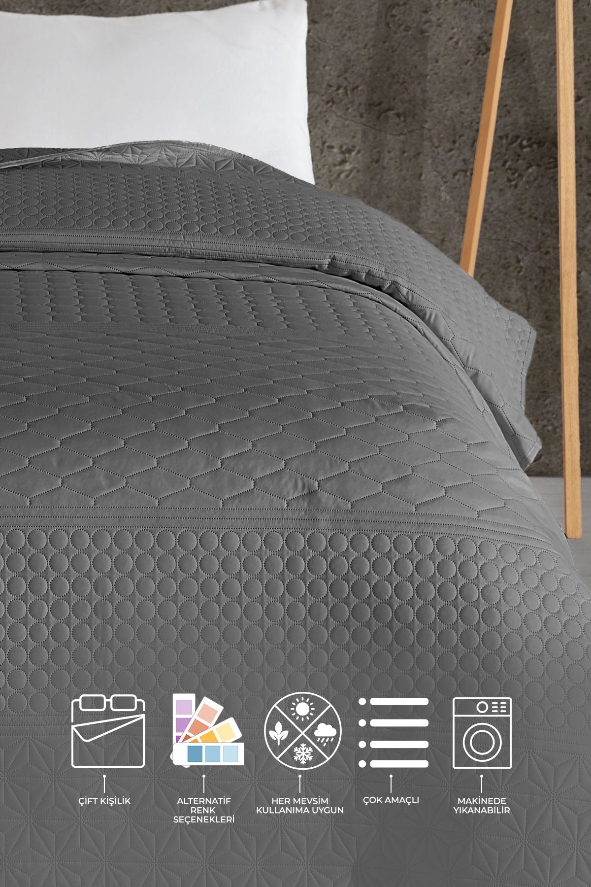 ELART Doremi Yatak Örtüsü Çift Kişilik (200x220 cm) Antrasit