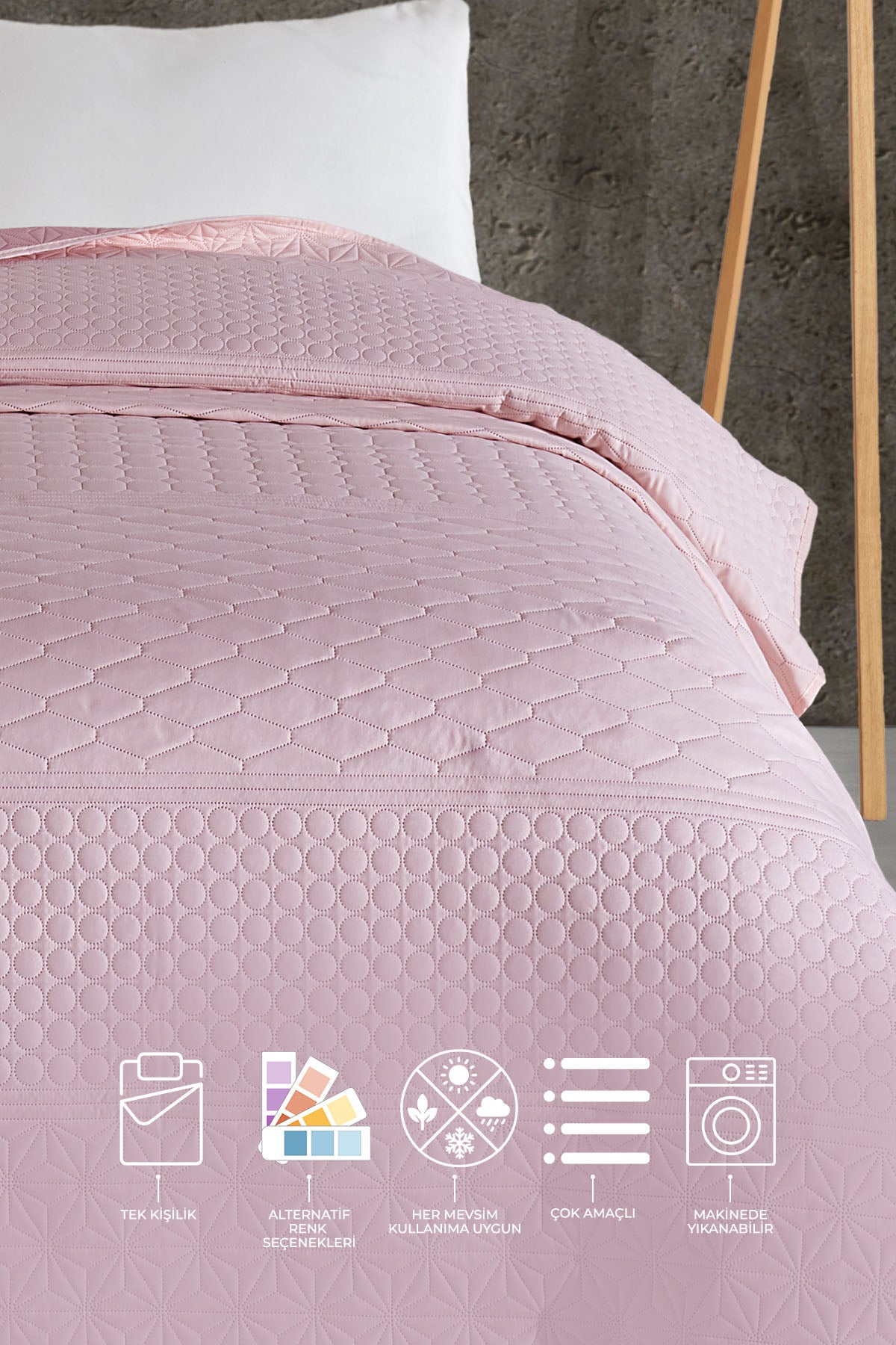 ELART Doremi Yatak Örtüsü Tek Kişilik (160x220 cm) Pudra