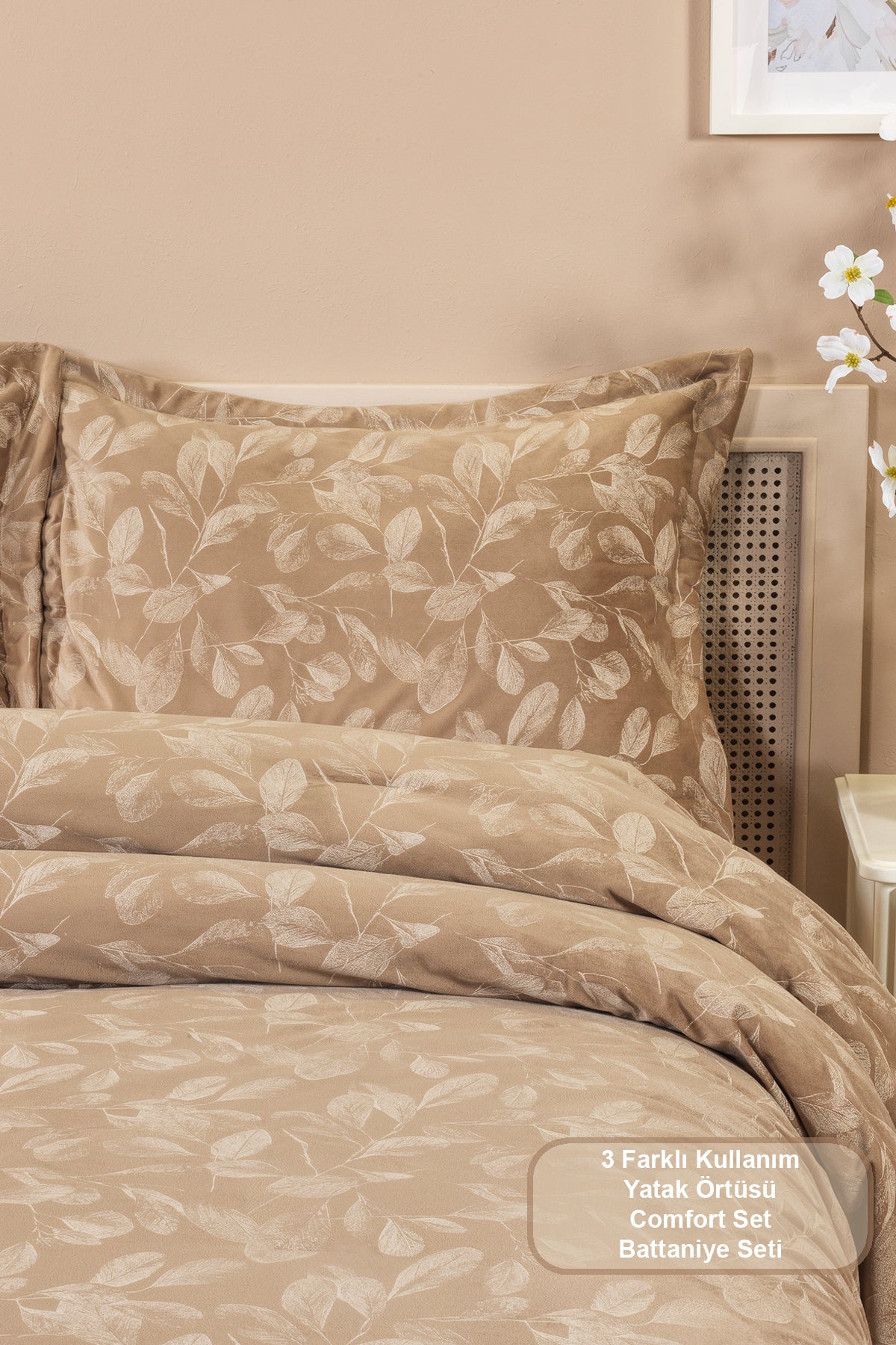 ELART Stella Comfort Uyku Seti Yatak Örtüsü Çift Kişilik 3 Parça (220x240 cm) Bej