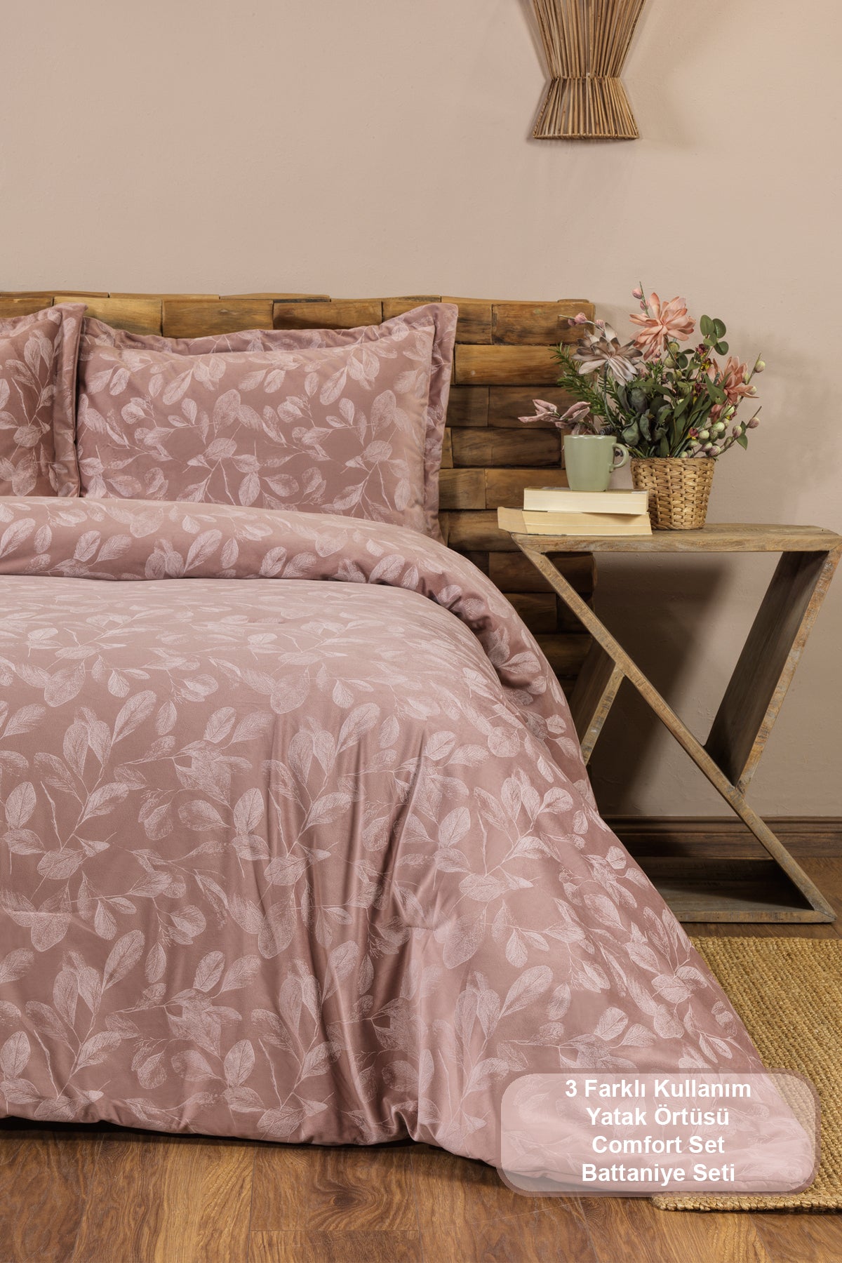 ELART Stella Comfort Uyku Seti Yatak Örtüsü Çift Kişilik 3 Parça (220x240 cm) Pudra