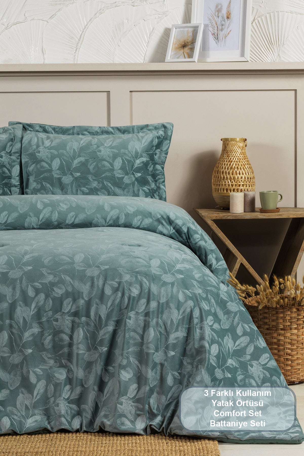 ELART Stella Comfort Uyku Seti Yatak Örtüsü Çift Kişilik 3 Parça (220x240 cm) Yeşil