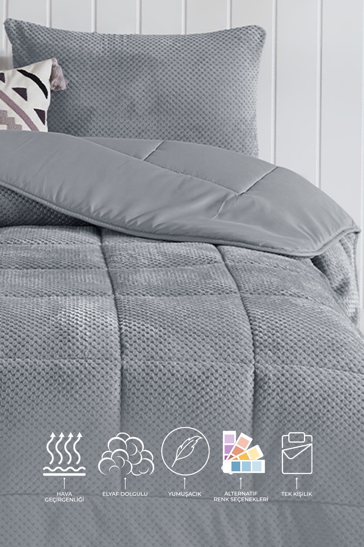 ELART Luis Comfort Set Uyku Seti Tek Kişilik (155x215 cm) Gri