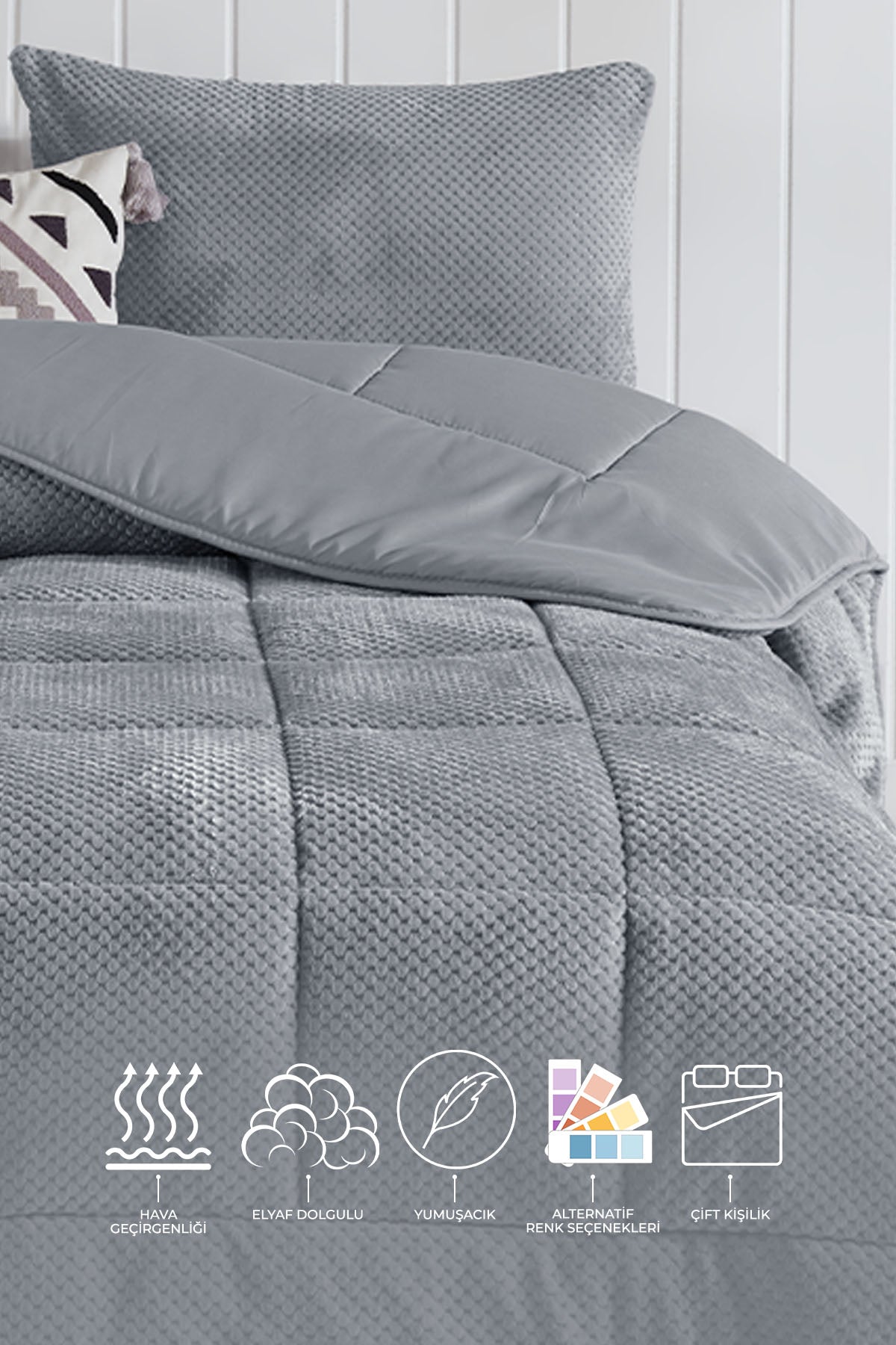 Luis Comfort Set Uyku Seti Çift Kişilik (195x215 cm) Gri