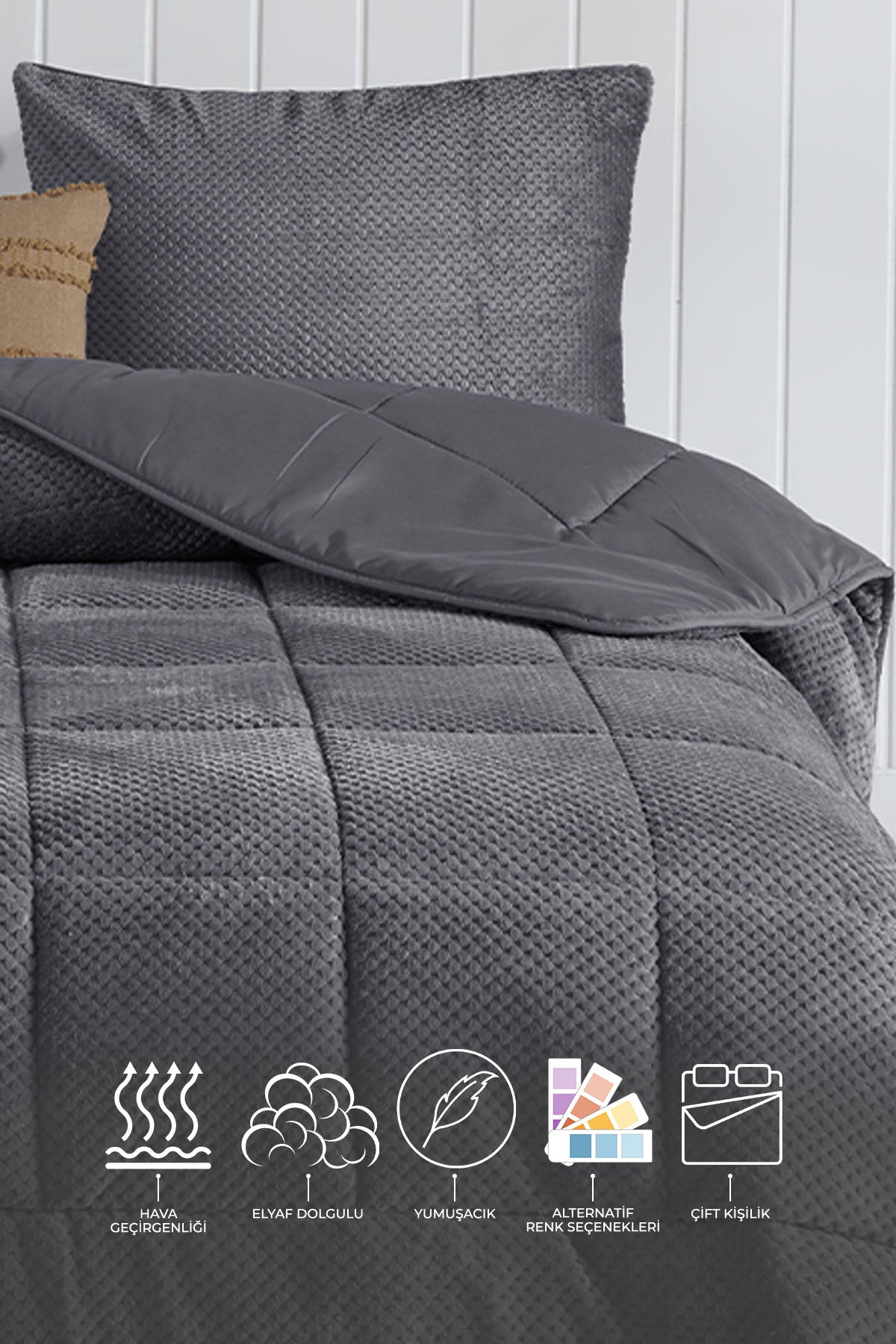 Luis Comfort Set Uyku Seti Çift Kişilik (195x215 cm) Antrasit