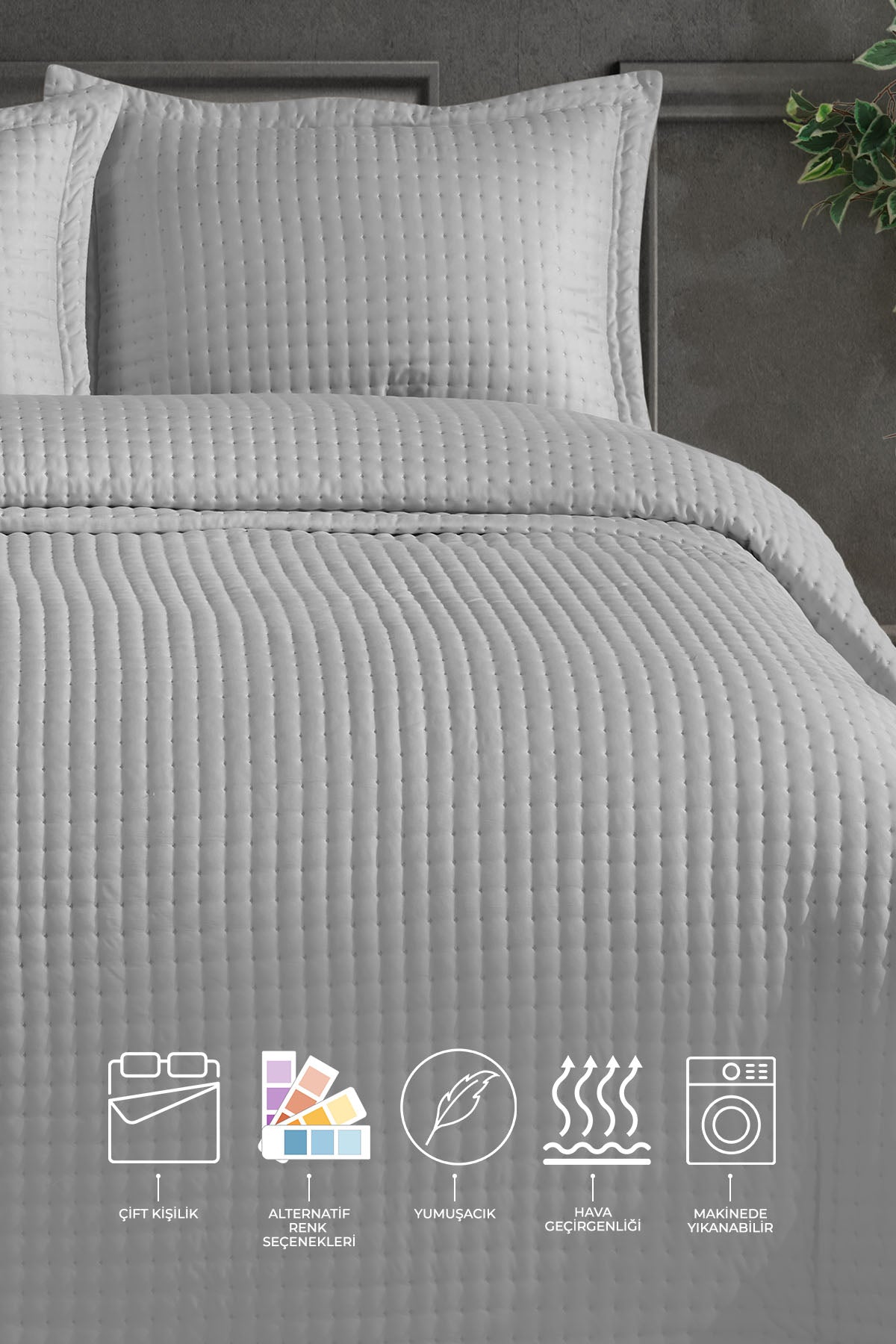 ELART Alinda Çift Kişilik Yatak Örtüsü Takımı (240x260 cm) Gri