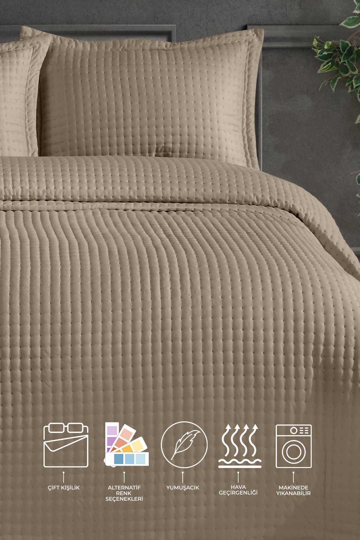 ELART Alinda Çift Kişilik Yatak Örtüsü Takımı (240x260 cm) Bej