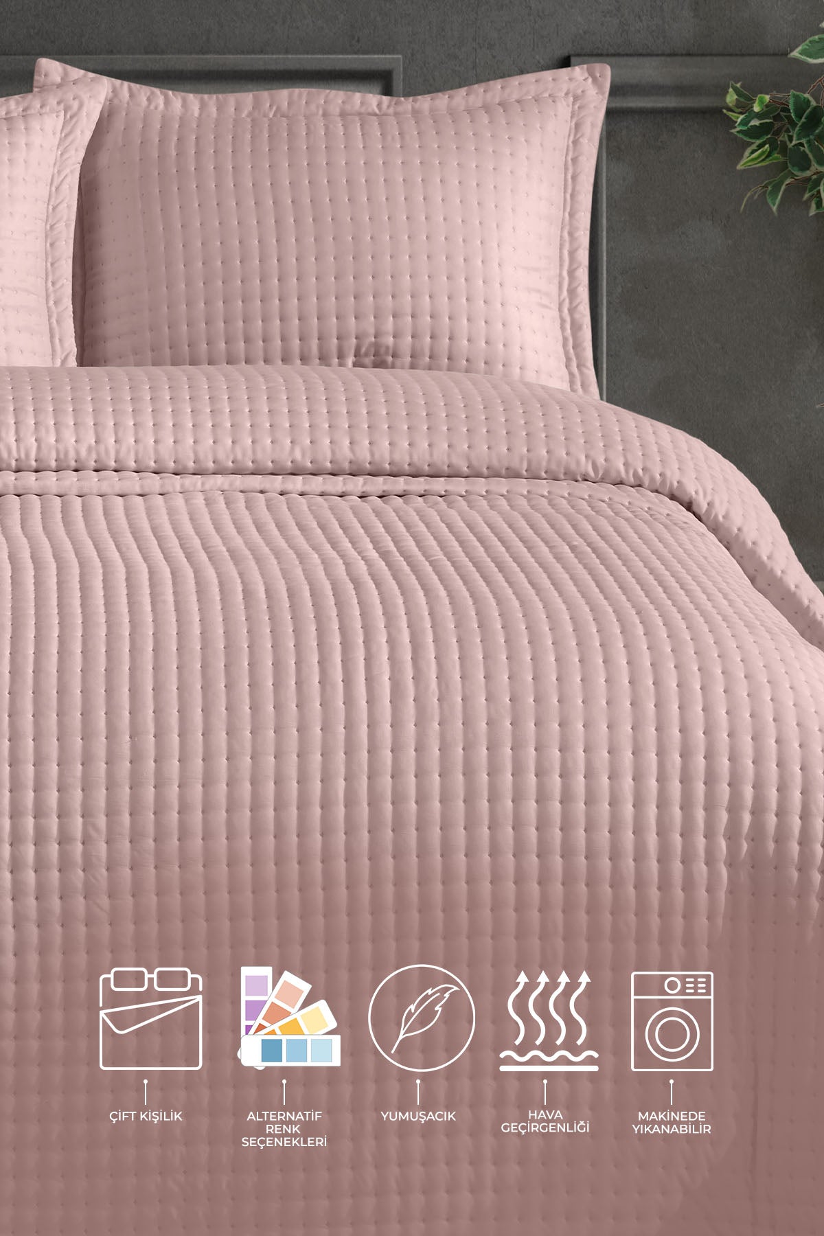 ELART Alinda Çift Kişilik Yatak Örtüsü Takımı (240x260 cm) Pudra
