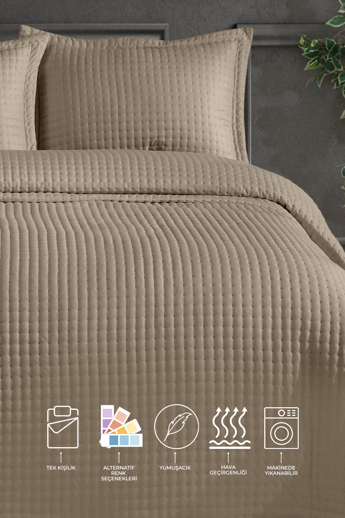 ELART Alinda Tek Kişilik Yatak Örtüsü Takımı (180x240 cm) Bej