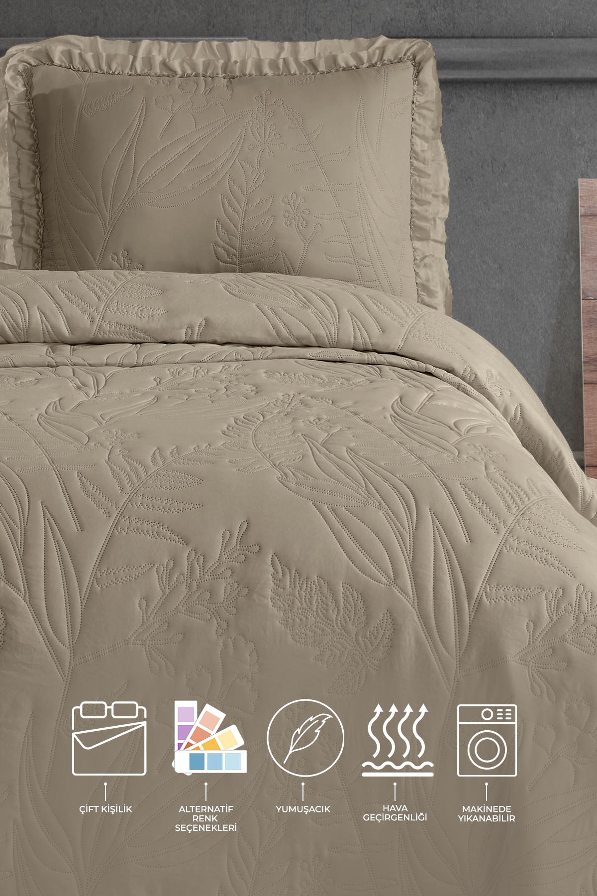 ELART Veronika Yatak Örtüsü Takımı Çift Kişilik (240x260 cm) Bej