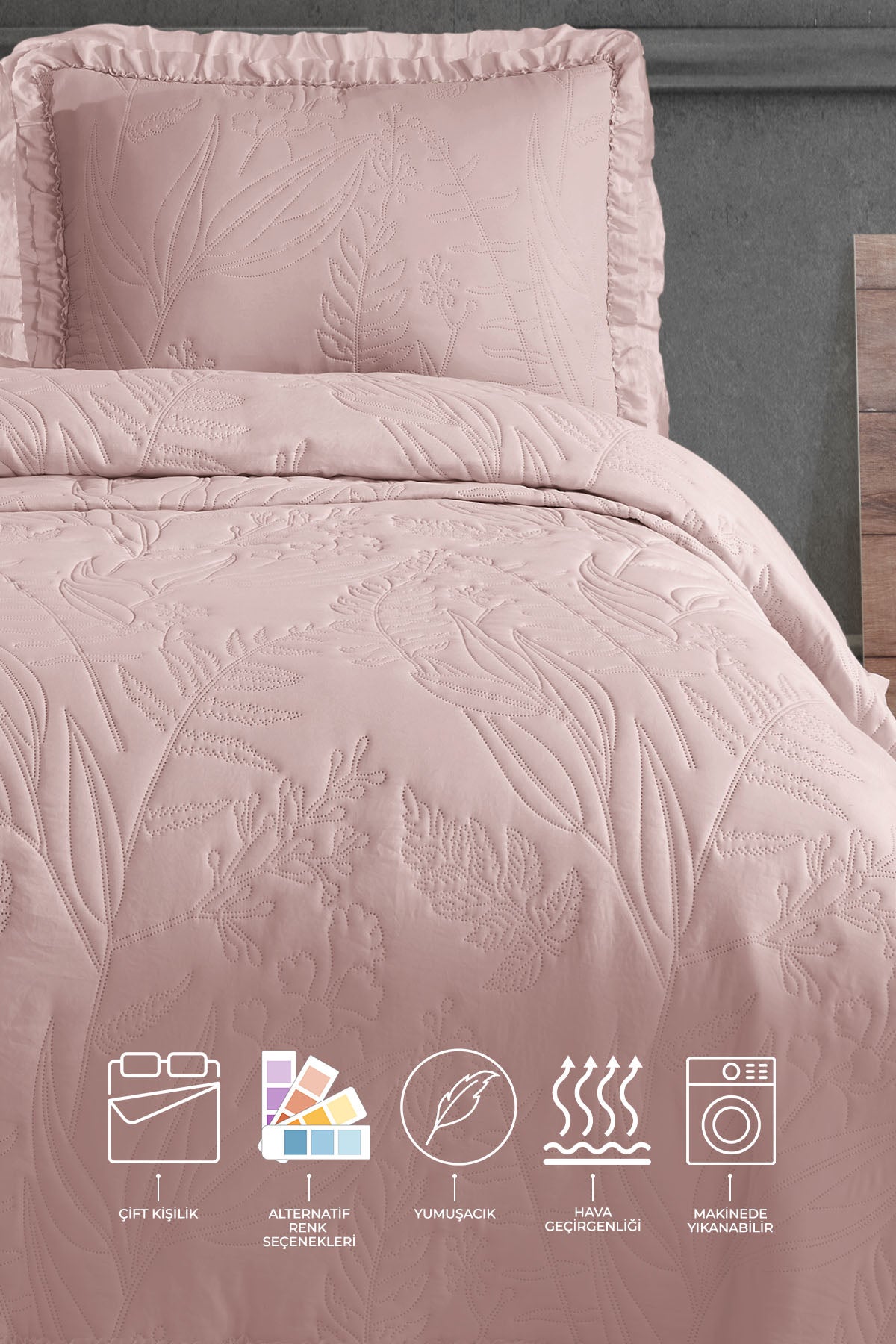 ELART Veronika Yatak Örtüsü Takımı Çift Kişilik (240x260 cm) Pudra