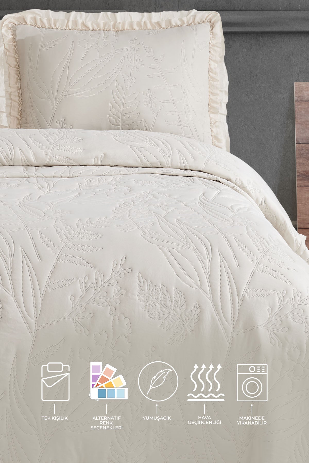 ELART Veronika Yatak Örtüsü Takımı Tek Kişilik (180x240 cm) Krem