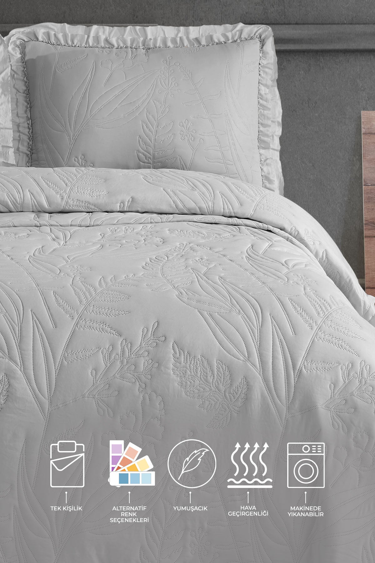 ELART Veronika Yatak Örtüsü Takımı Tek Kişilik (180x240 cm) Gri