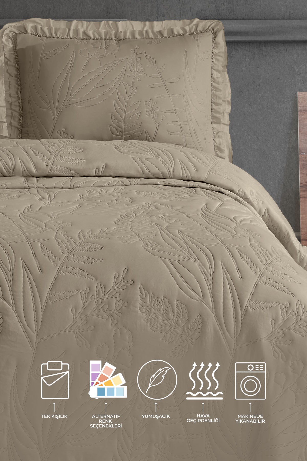 ELART Veronika Yatak Örtüsü Takımı Tek Kişilik (180x240 cm) Bej