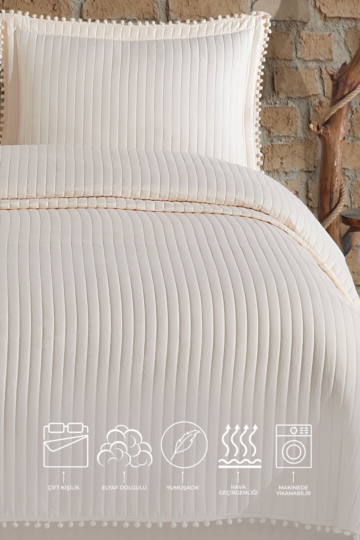 ELART Florita Yatak Örtüsü Takımı Çift Kişilik (240x260 cm) Krem