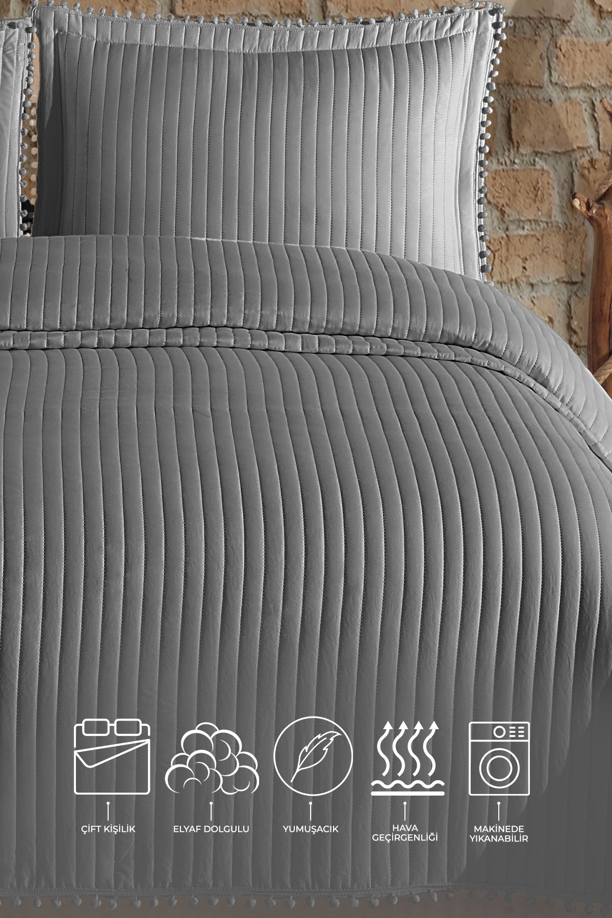 ELART Florita Yatak Örtüsü Takımı Çift Kişilik (240x260 cm) Gri