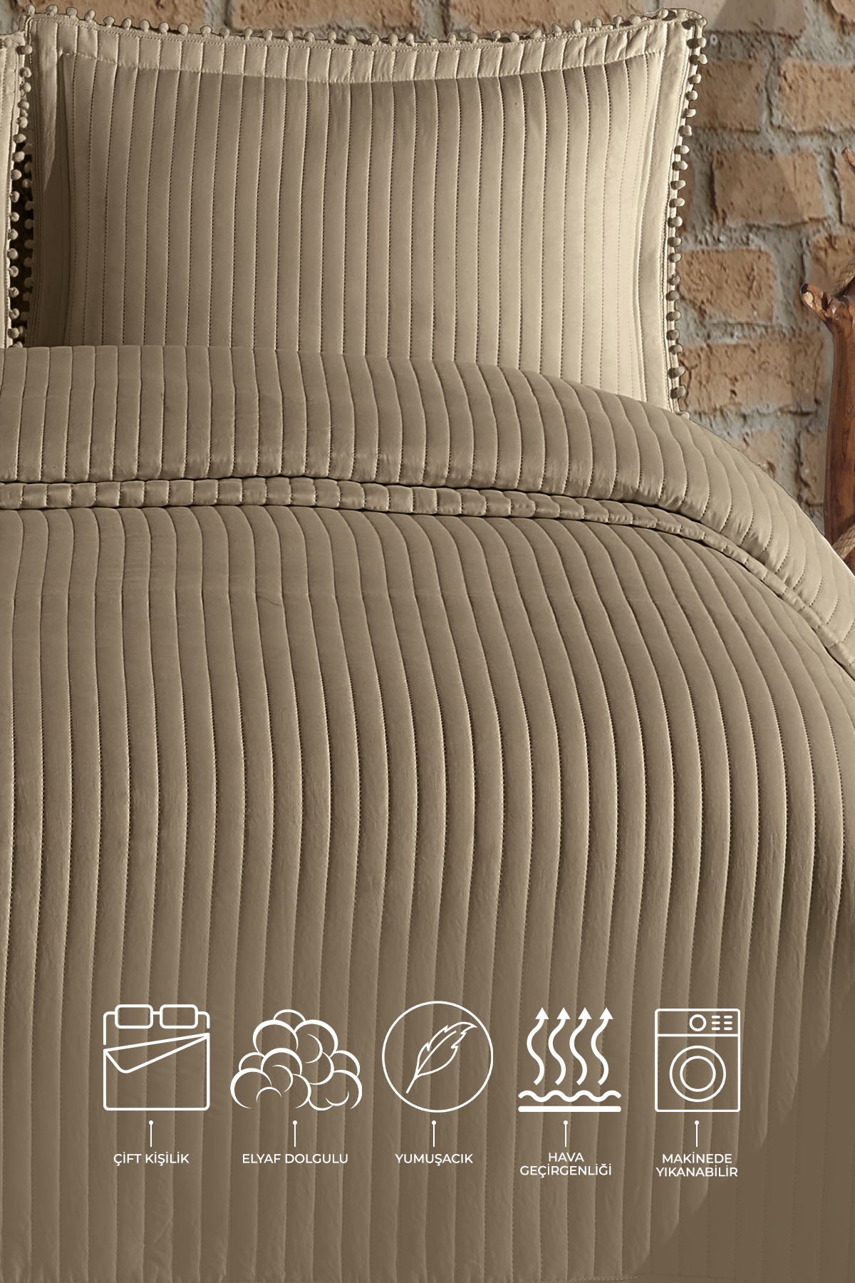 ELART Florita Yatak Örtüsü Takımı Çift Kişilik (240x260 cm) Bej