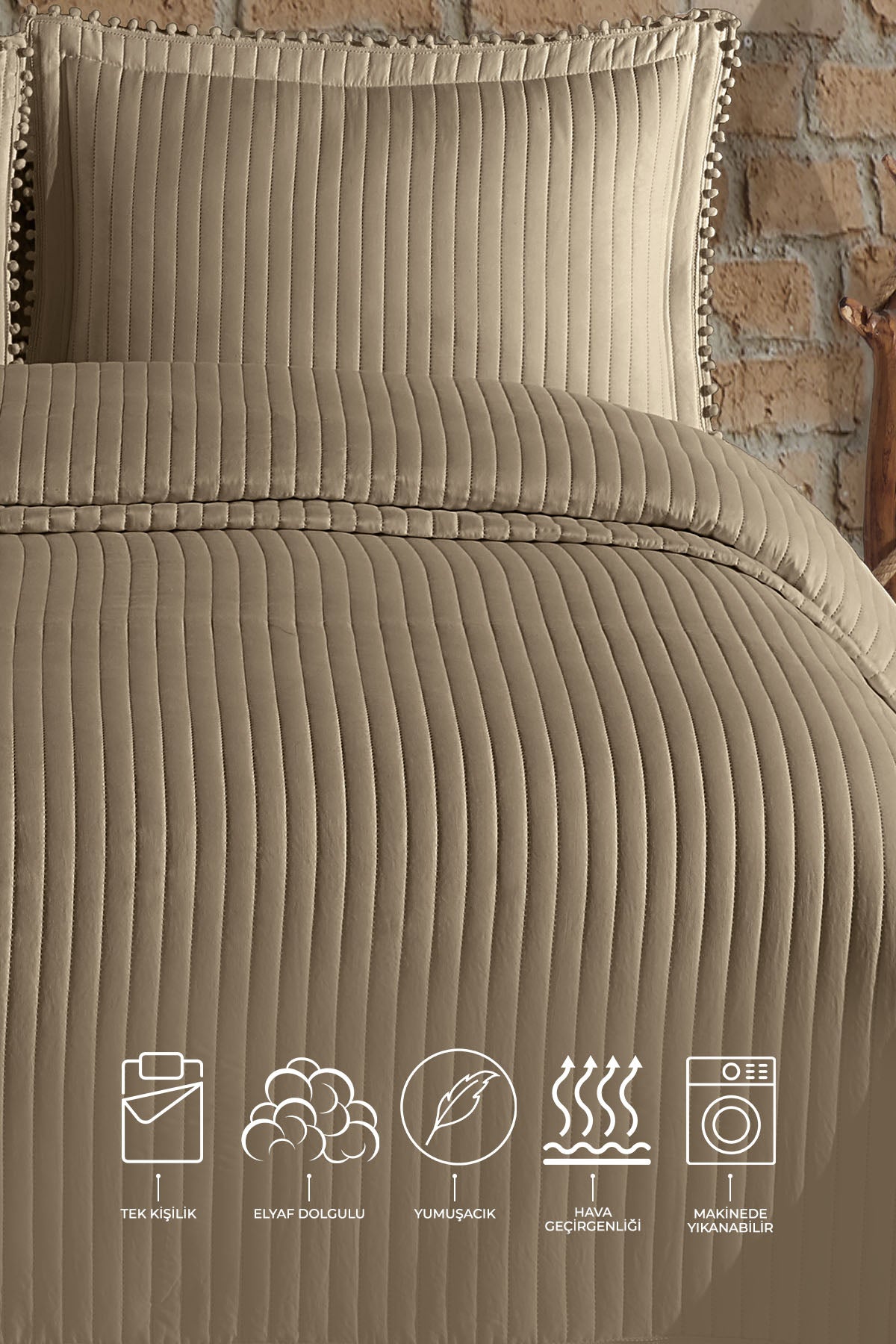 ELART Florita Yatak Örtüsü Takımı Tek Kişilik (180x240 cm) Bej