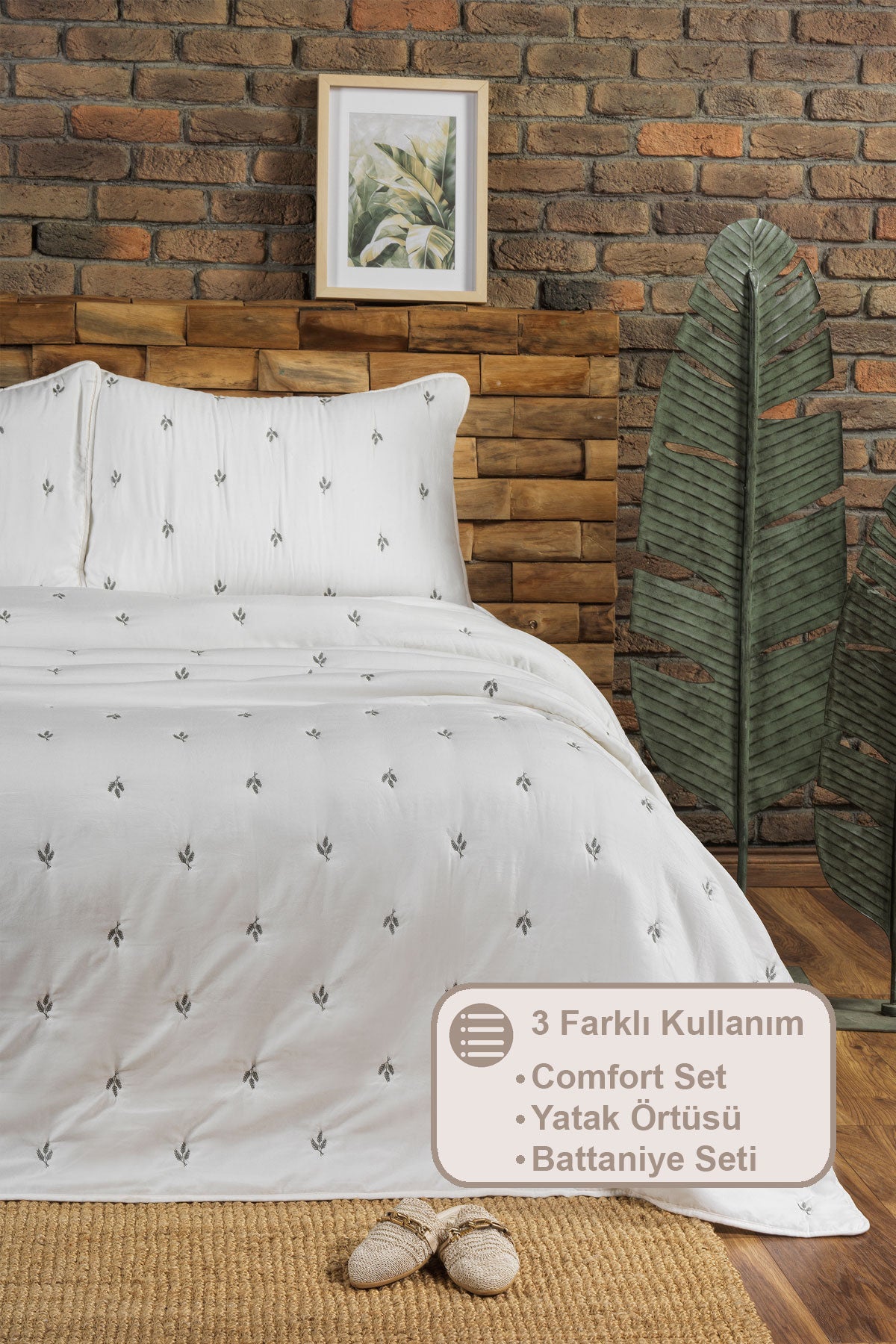 ELART Larissa Yatak Örtüsü Seti Çift Kişilik Nakışlı (220x240 cm) Yeşil