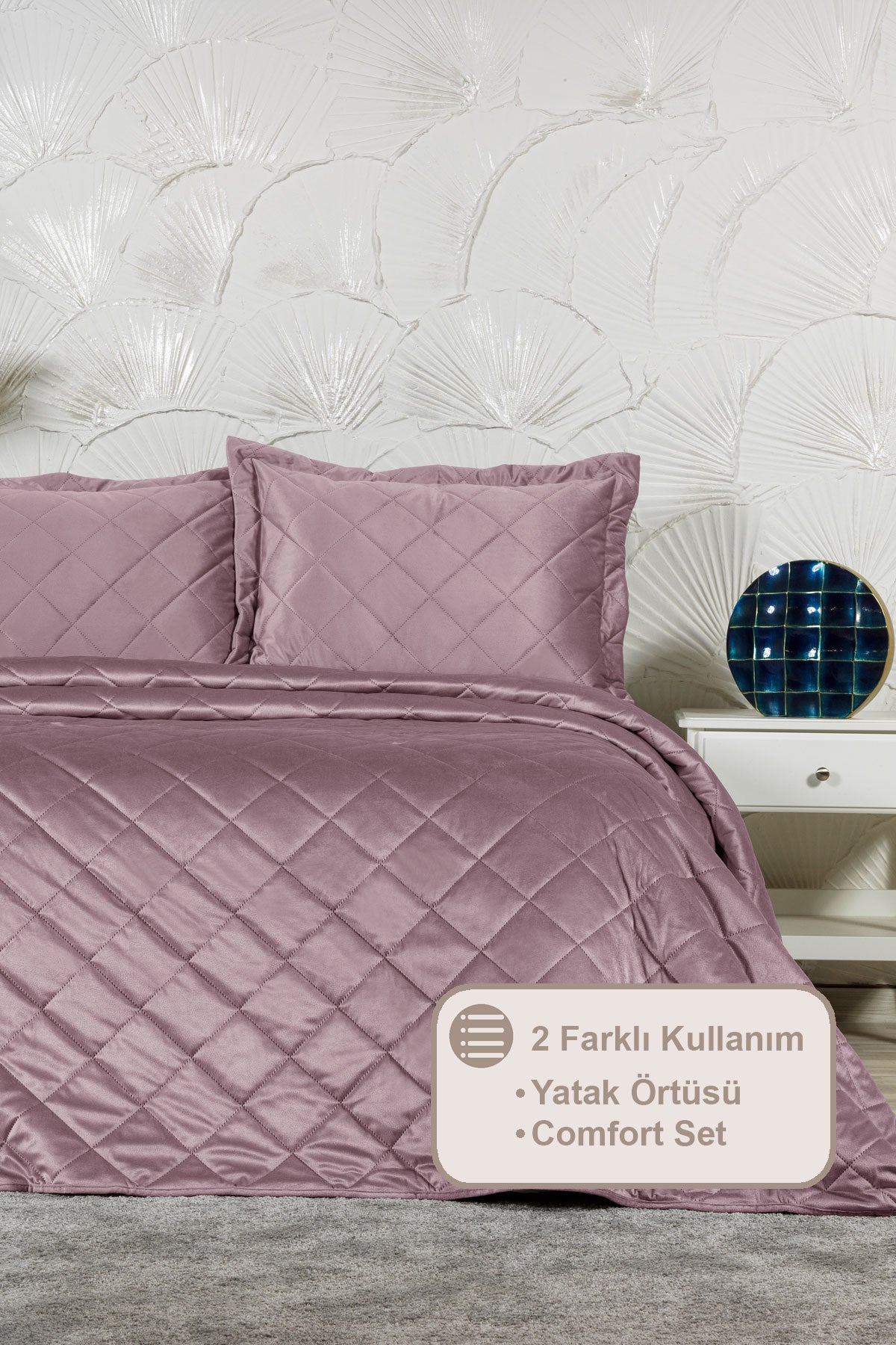 ELART Alice Yatak Örtüsü Çift Kişilik Kadife (240x260 cm) Gülkurusu