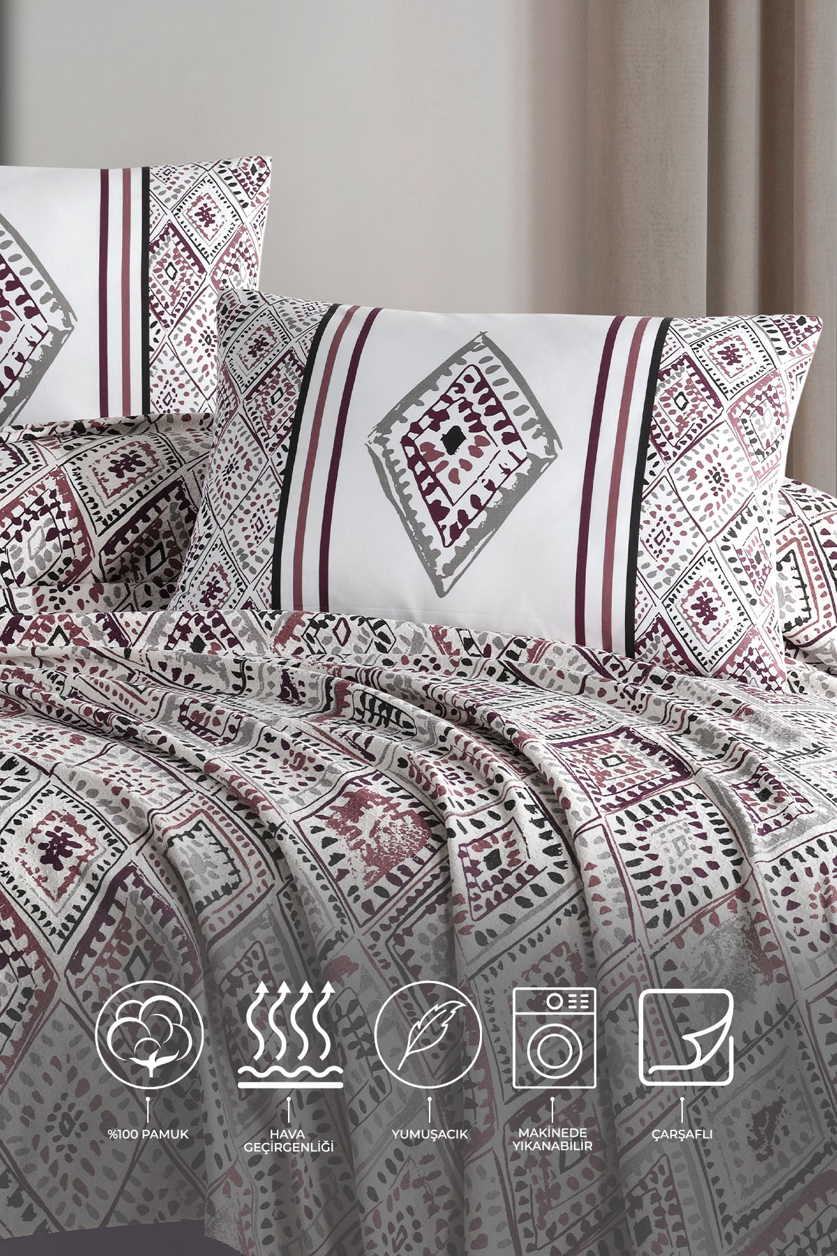 ELART Twill Çift Kişilik Pike Takımı (200x220 cm) Mürdüm