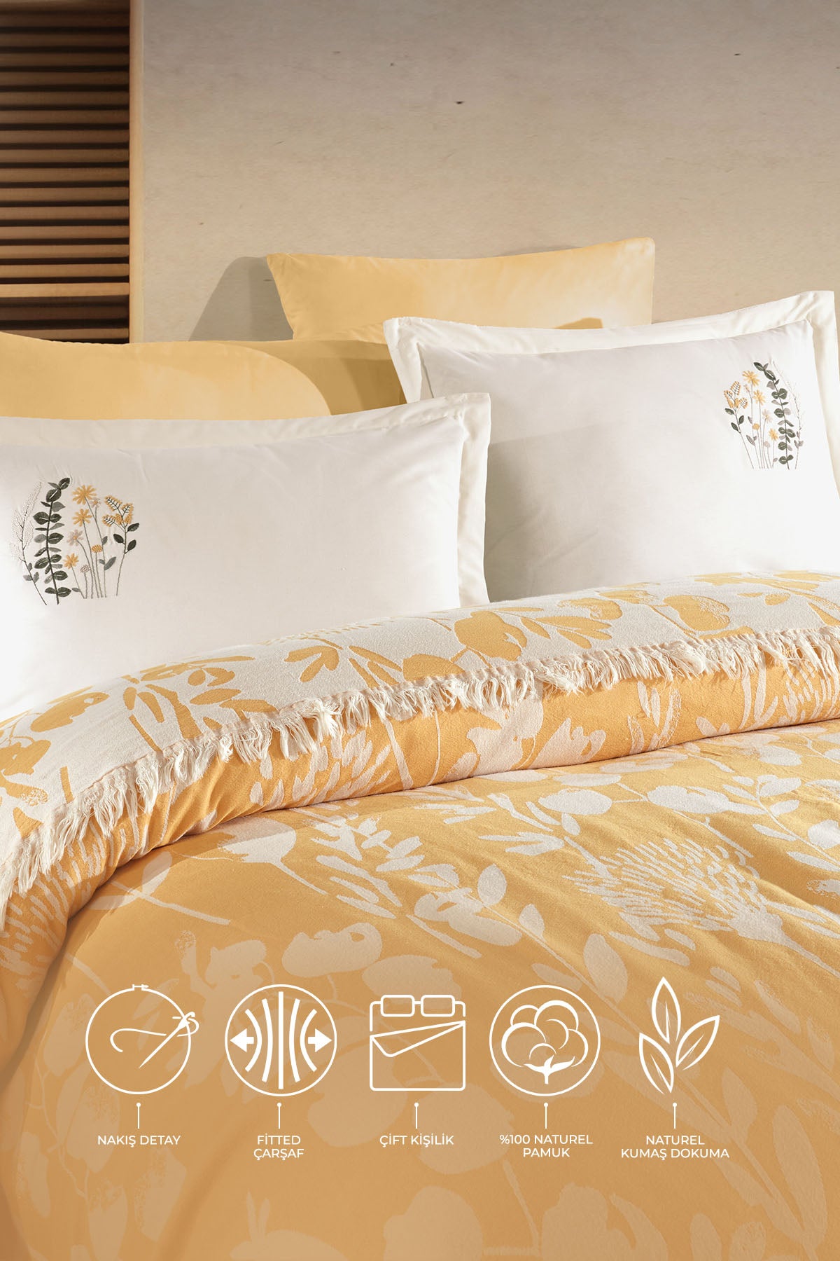 ELART Loya Yatak Seti Pike Seti 6 Parça Sarı