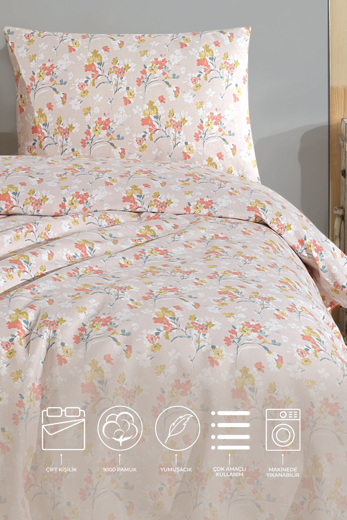 ELART Floret Pike Çift Kişilik (200x220 cm) Ekru