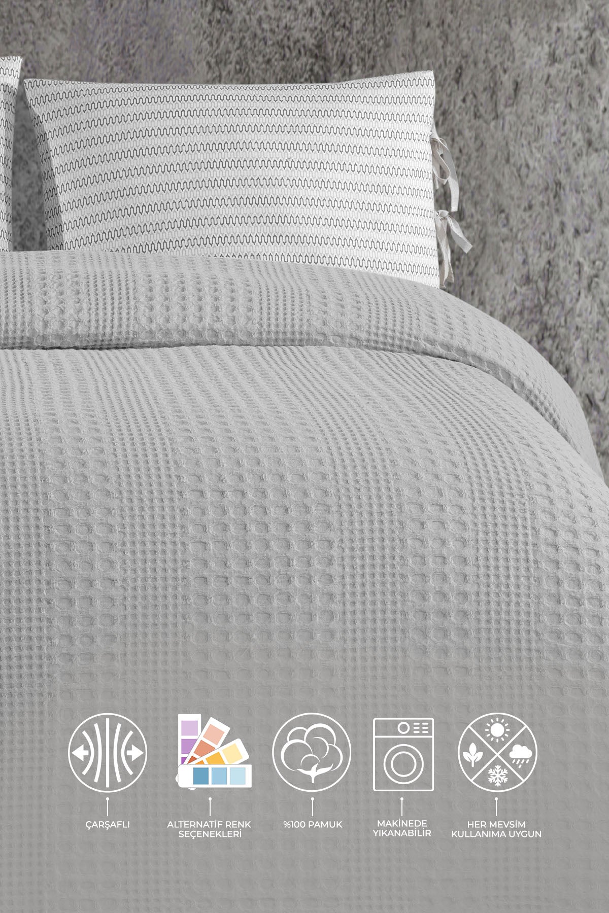 ELART Silvia Pike Takımı Çift Kişilik (220x240 cm) Gri