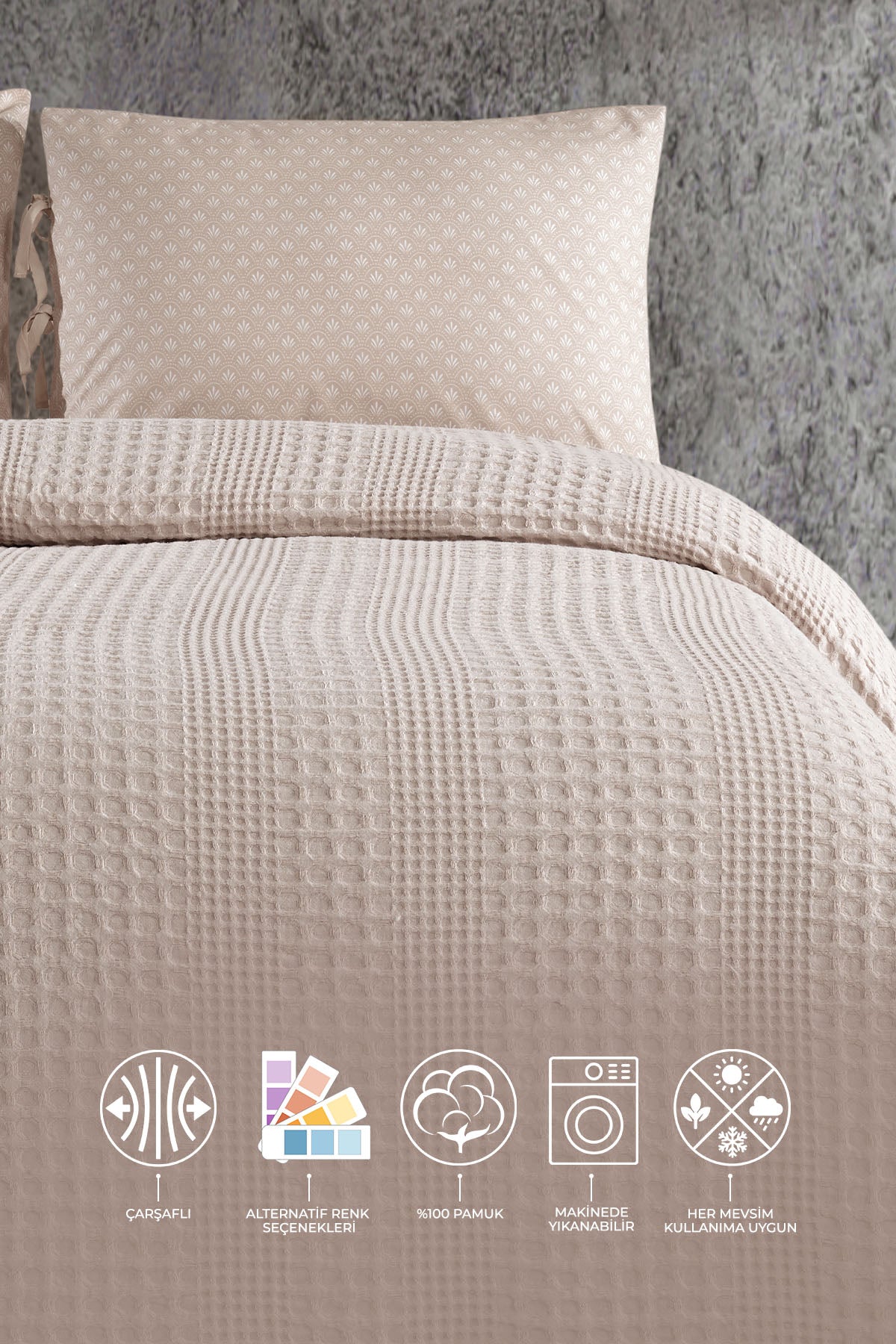 ELART Silvia Pike Takımı Çift Kişilik (220x240 cm) Ekru