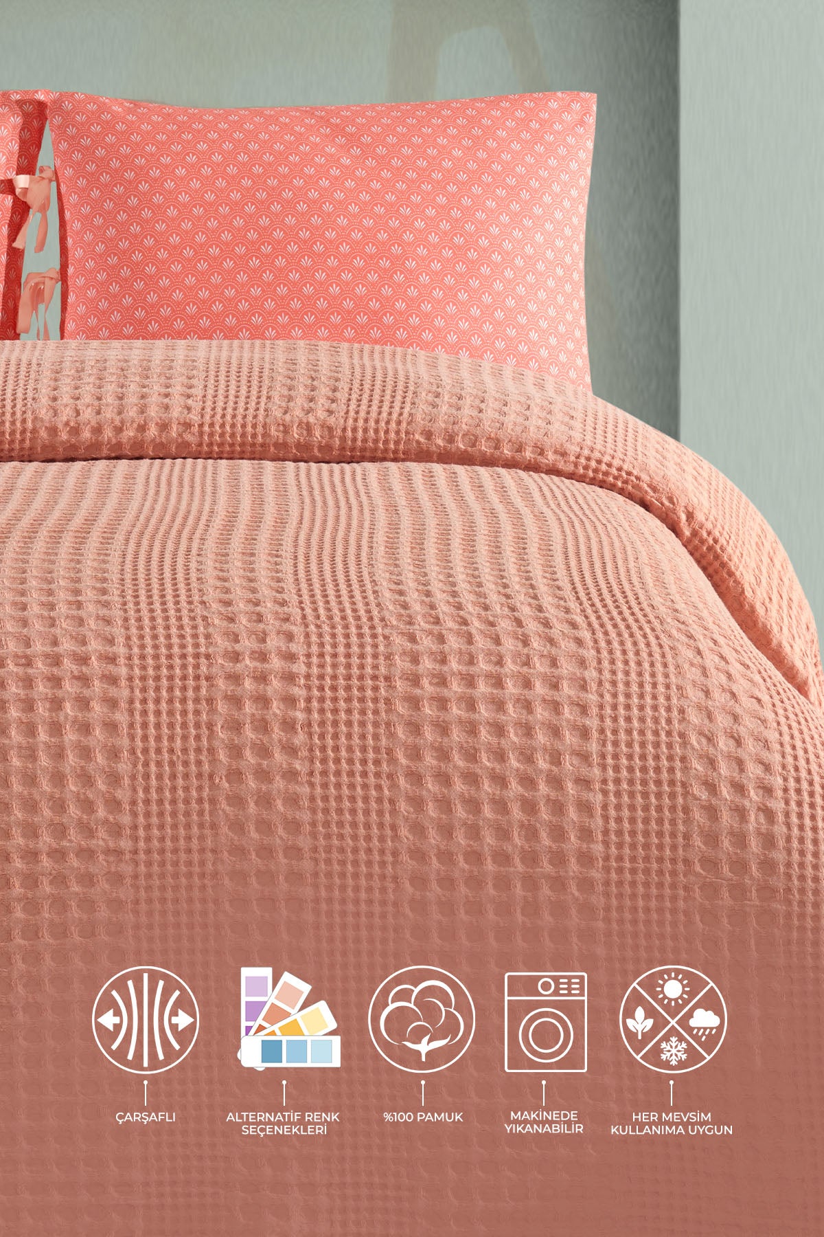 ELART Silvia Pike Takımı Çift Kişilik (220x240 cm) Somon