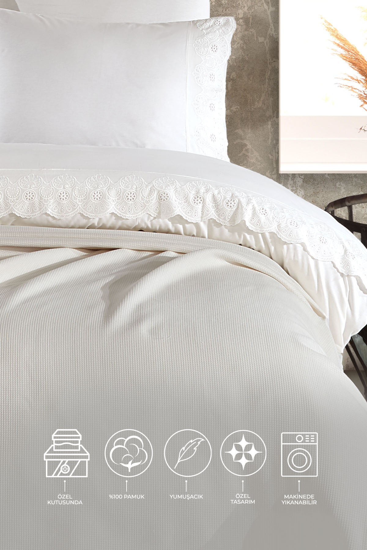 ELART Miras Nevresimli Pike Takımı 7 Parça (220x240 cm)