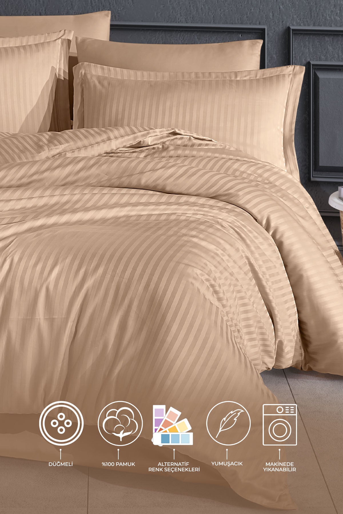 ELART Line Nevresim Takımı 6 Parça (200x220 cm) Bej