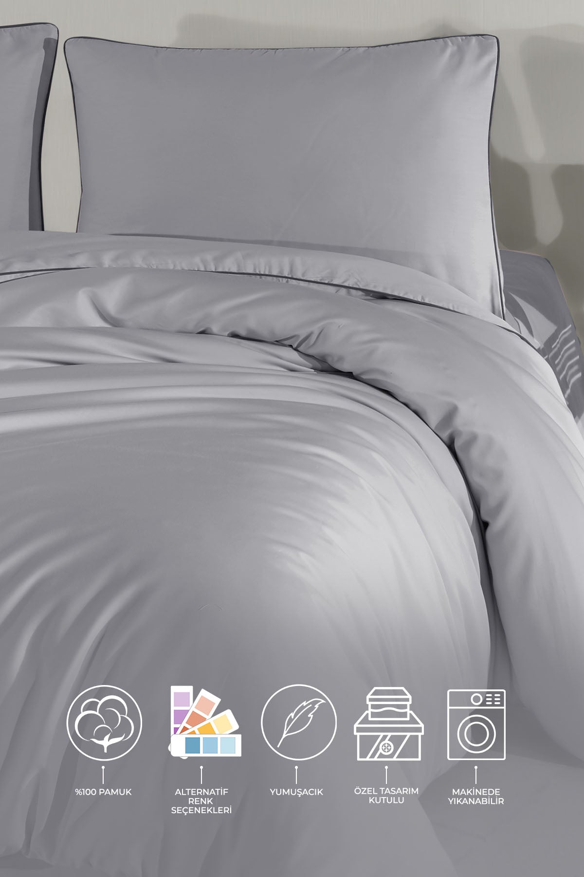 ELART Desmond Nevresim Takımı Saten Çift Kişilik (200x220 cm) Gri
