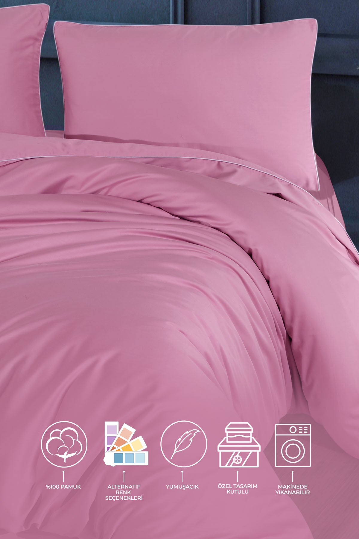 Desmond Nevresim Takımı Saten Çift Kişilik (200x220 cm) Gülkurusu