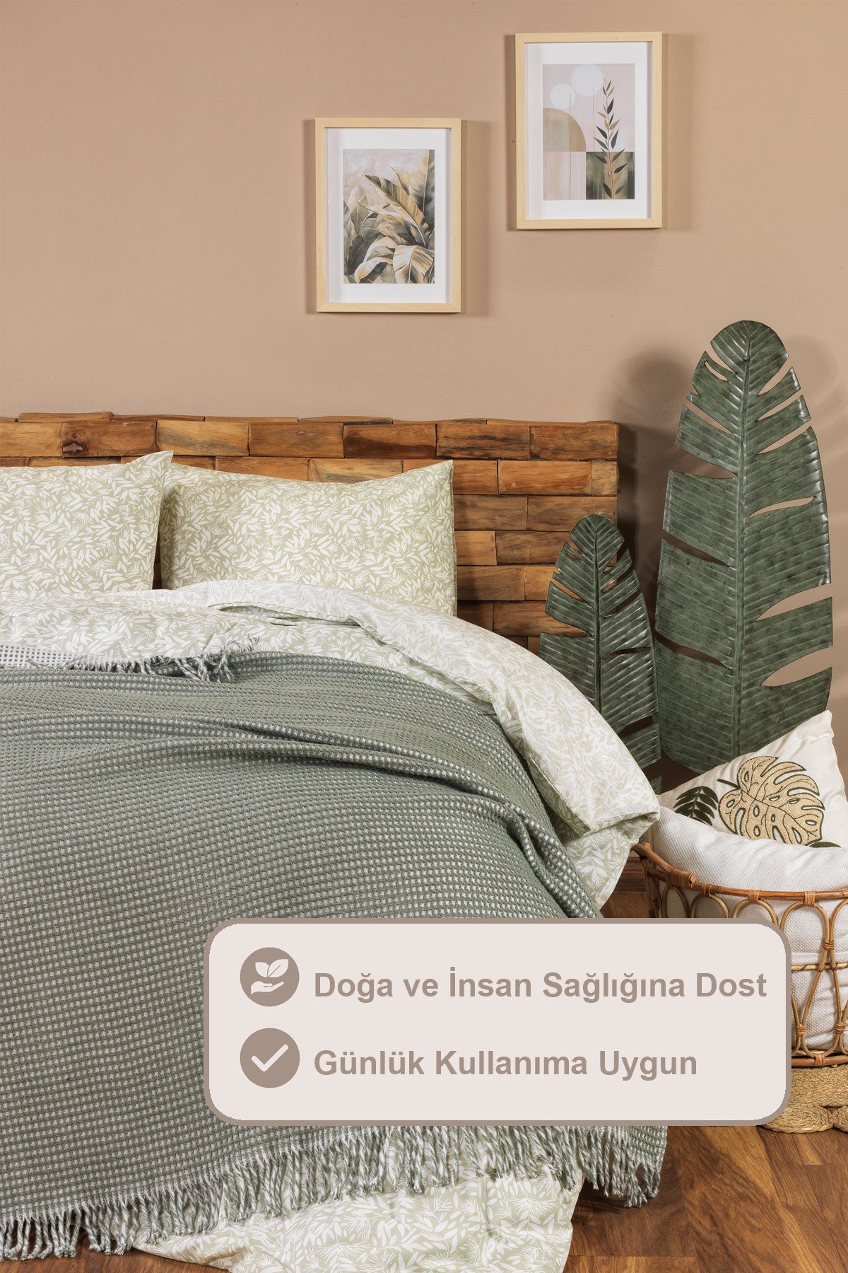 ELART Siena Nevresim Takımı Çift Kişilik %100 Pamuk Ranforce Lastikli Çarşaf (200x220 cm) Yeşil