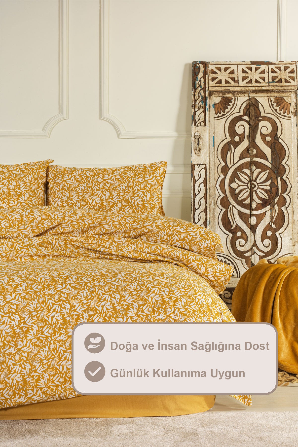 ELART Siena Nevresim Takımı Tek Kişilik %100 Pamuk Ranforce Lastikli Çarşaf (160x220 cm) Sarı