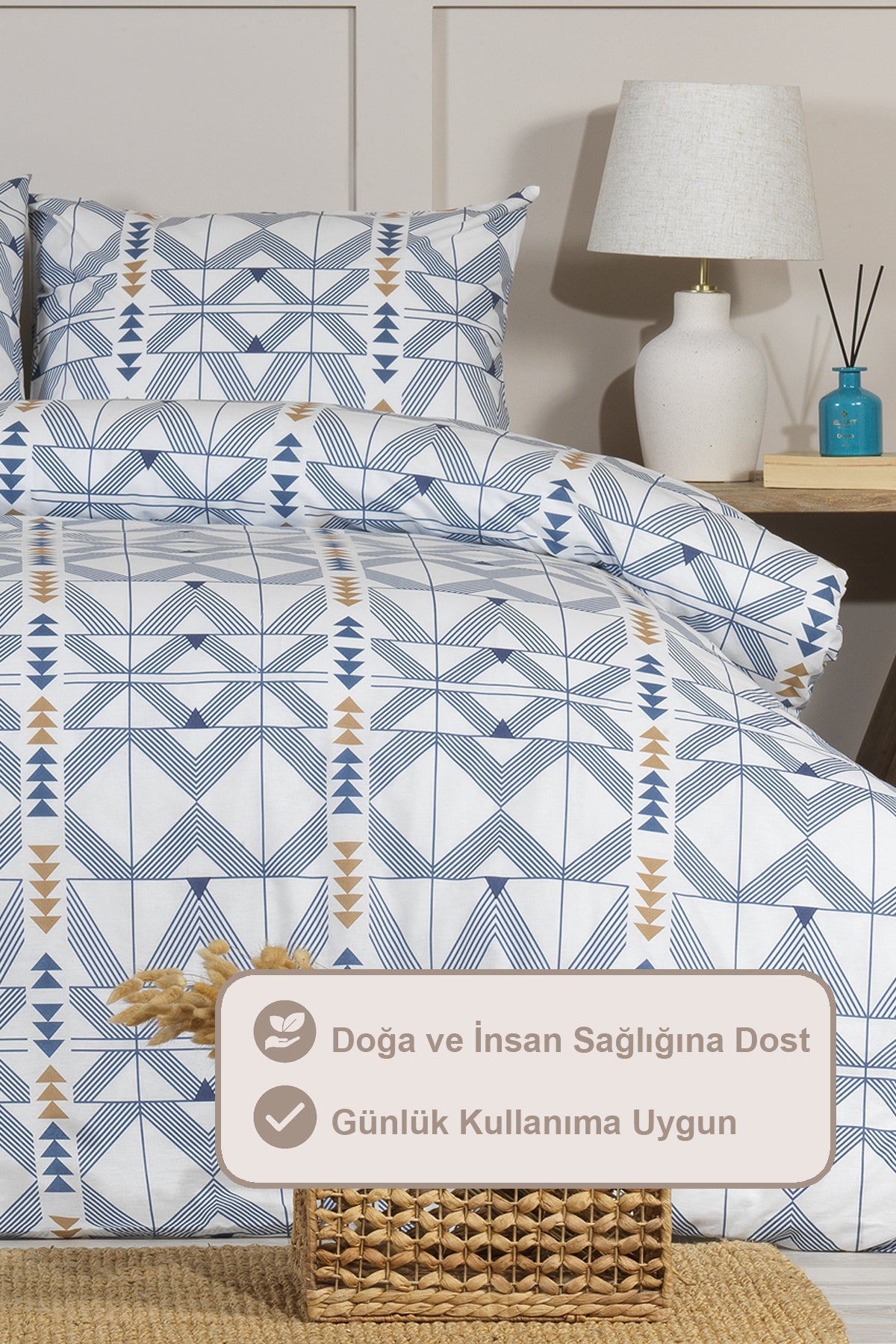 ELART Marcus Nevresim Takımı Tek Kişilik %100 Pamuk Ranforce Lastikli Çarşaf (160x220 cm) Mavi