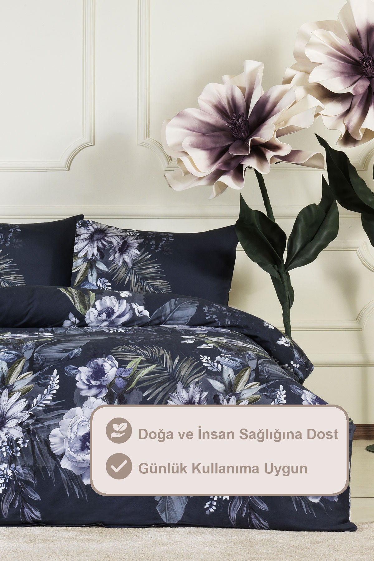 ELART Eva Nevresim Takımı Çift Kişilik %100 Pamuk Saten (200x220 cm) Lacivert