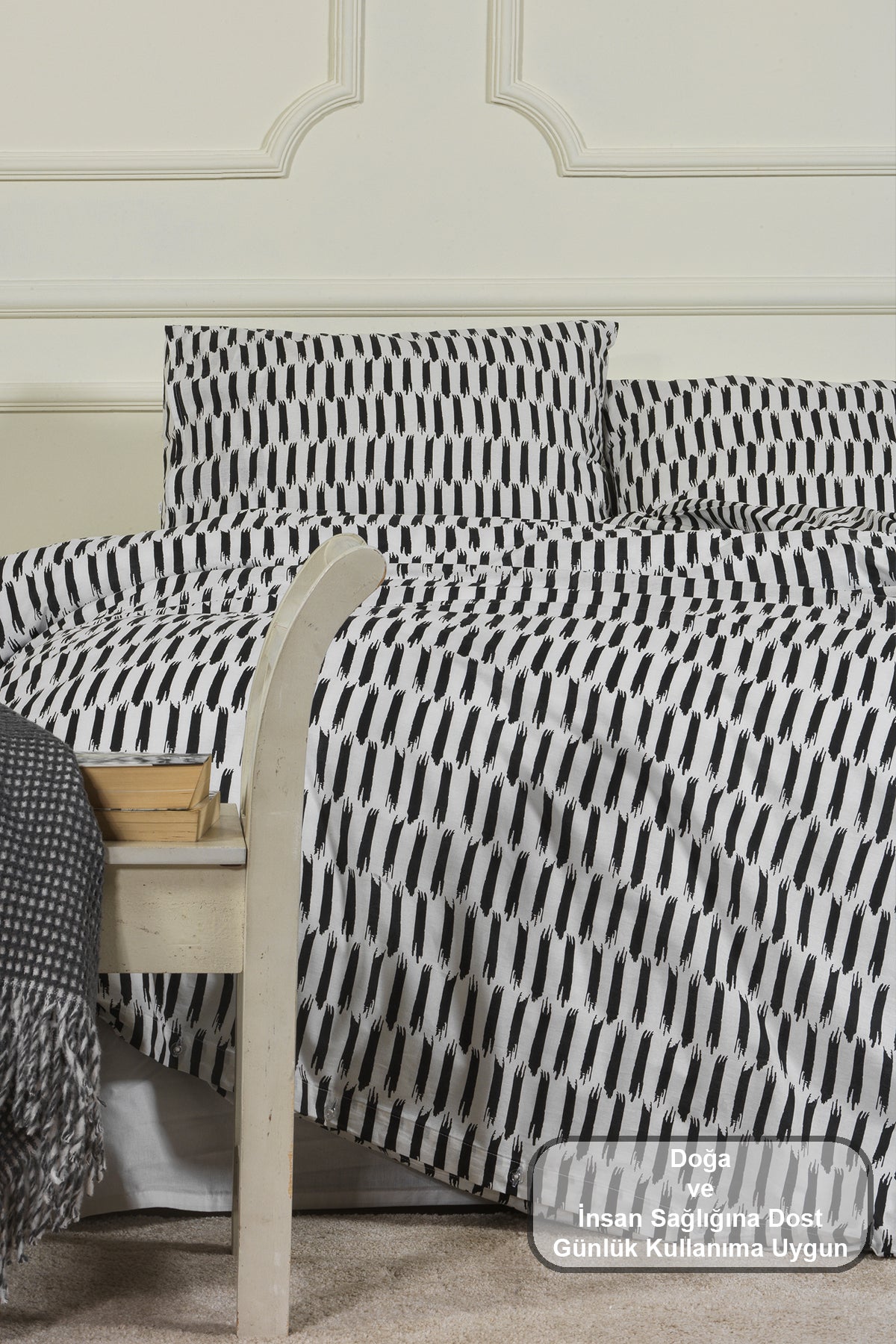 ELART Carlos Nevresim Takımı Çift Kişilik %100 Pamuk Ranforce Lastikli Çarşaf (200x220 cm) Siyah