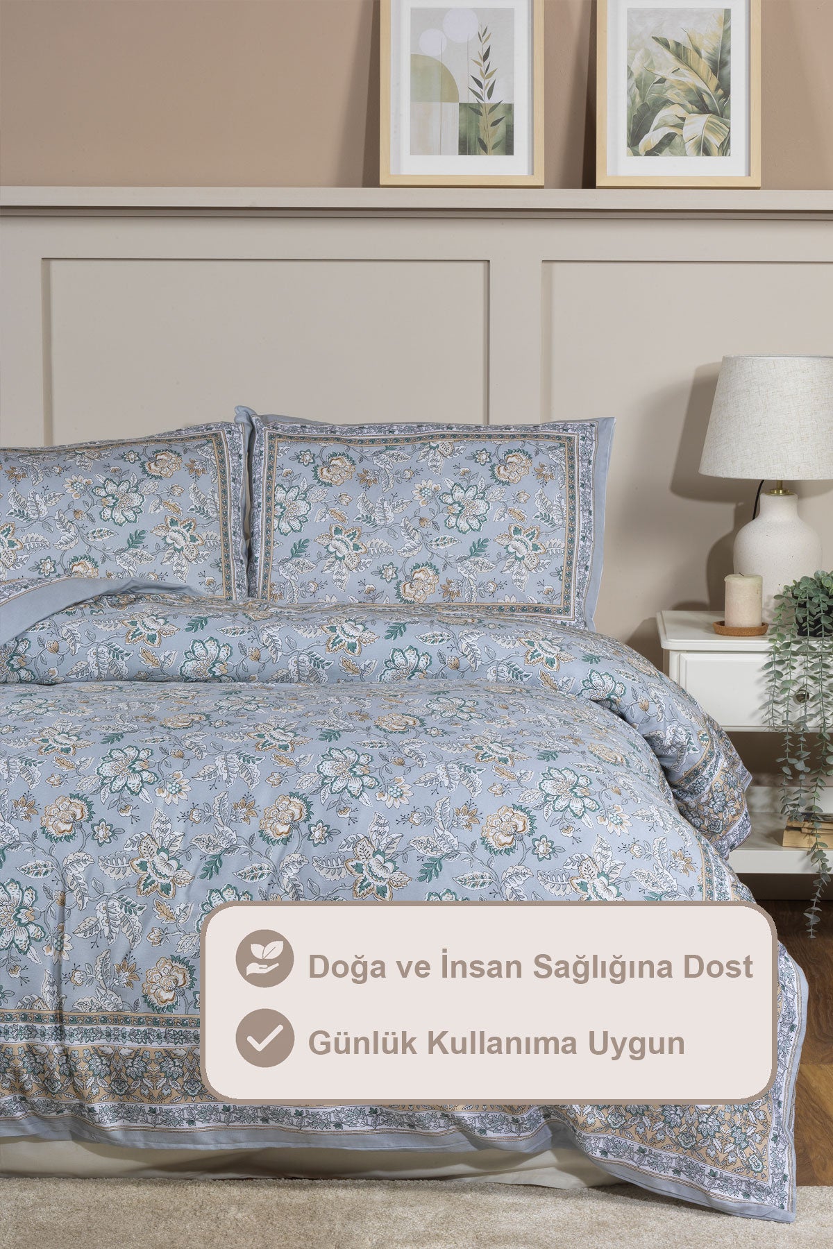 ELART Poem Nevresim Takımı King Size Battal Boy Digital Baskılı %100 Pamuk Saten (240x220 cm) Bej