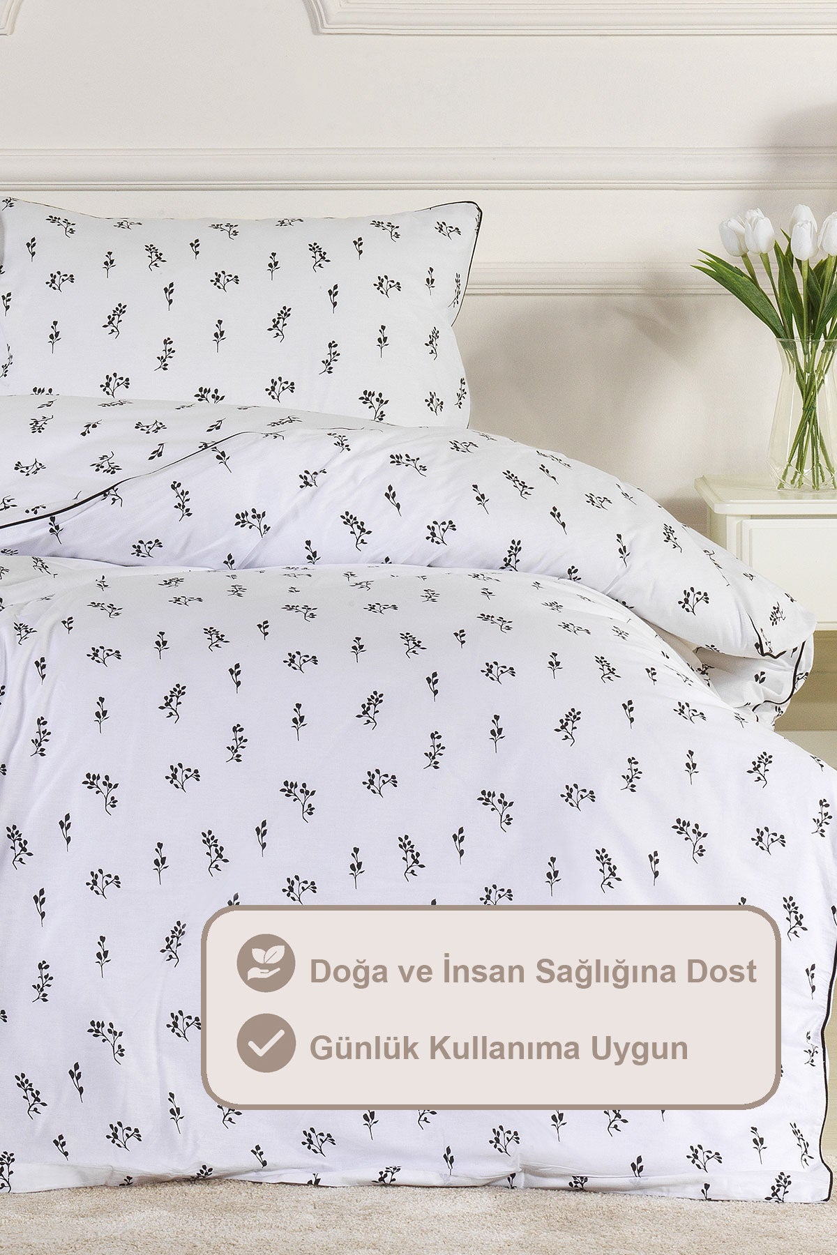 ELART Nadia Nevresim Takımı Çift Kişilik Lastikli Çarşaf %100 Pamuk Biyeli (200x220 cm) Siyah